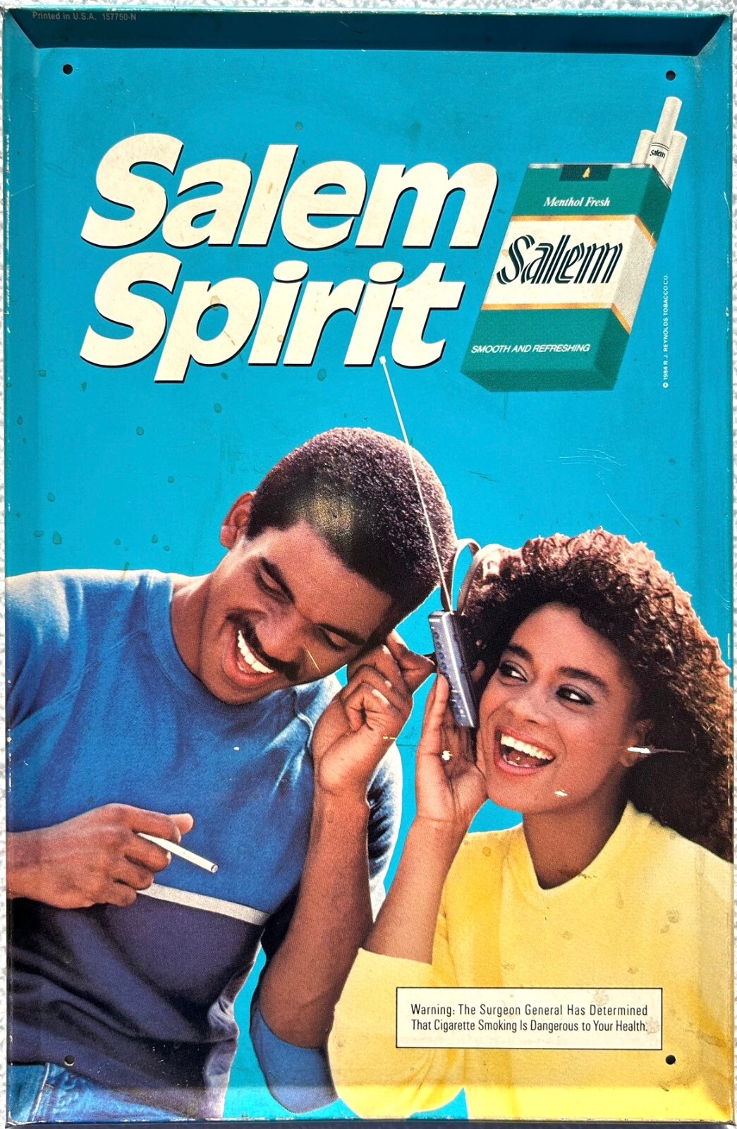 1984 WINSTON SALEM SPIRIT African American Cigarettes Advertising Metal Sign