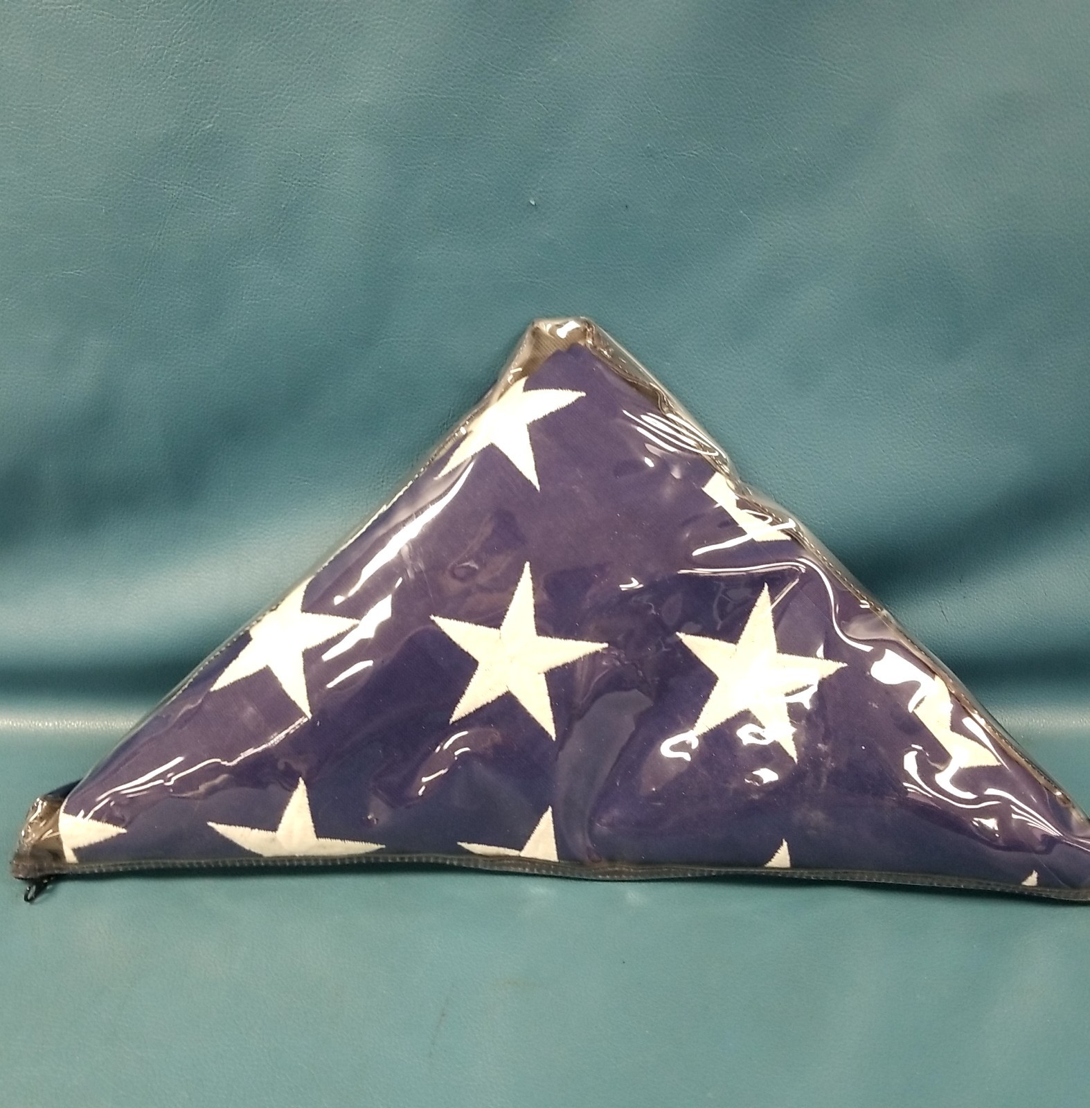 Large Heavy Cotton Stitch Embroidery USA Flag W/ Triangular Funeral Case