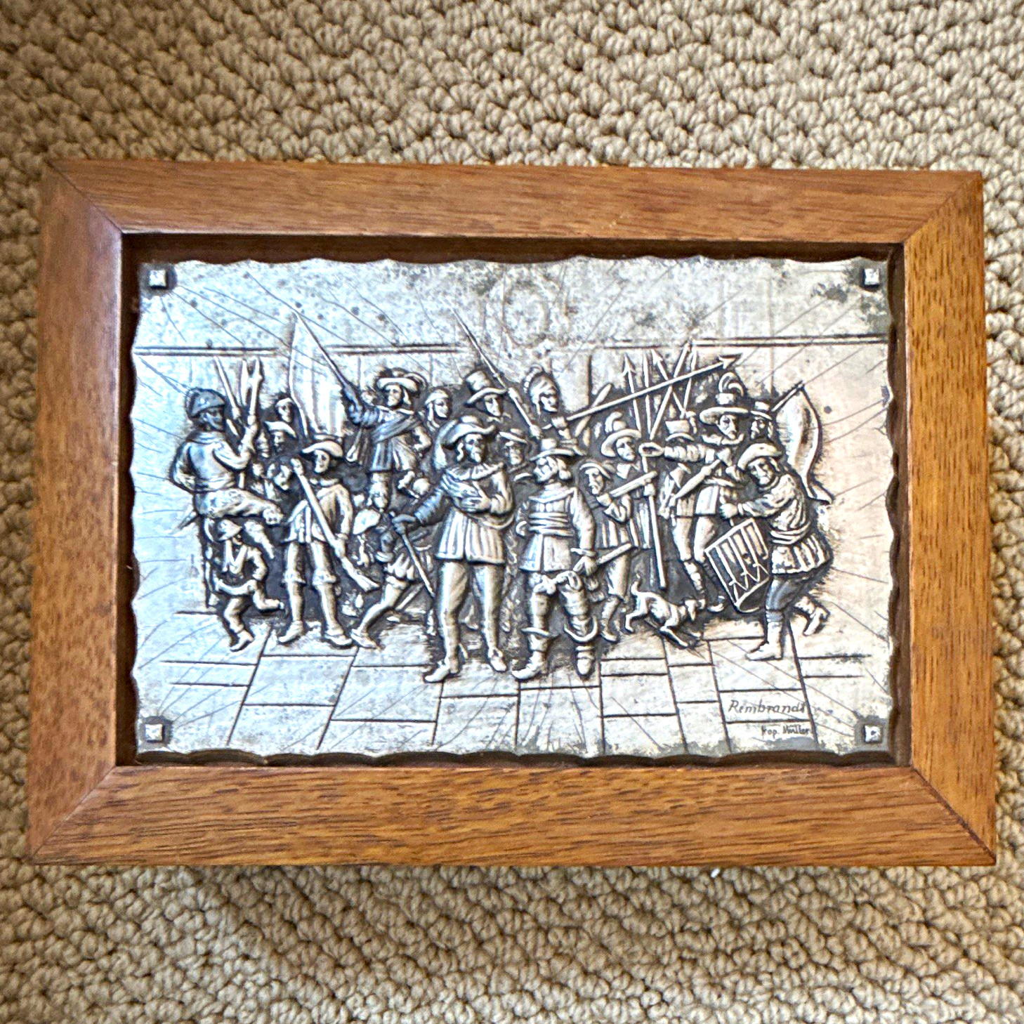 Vtg Reuge Music Box Rembrandt Night Watch Wooden Jewelry Box Swiss Movt As-Is