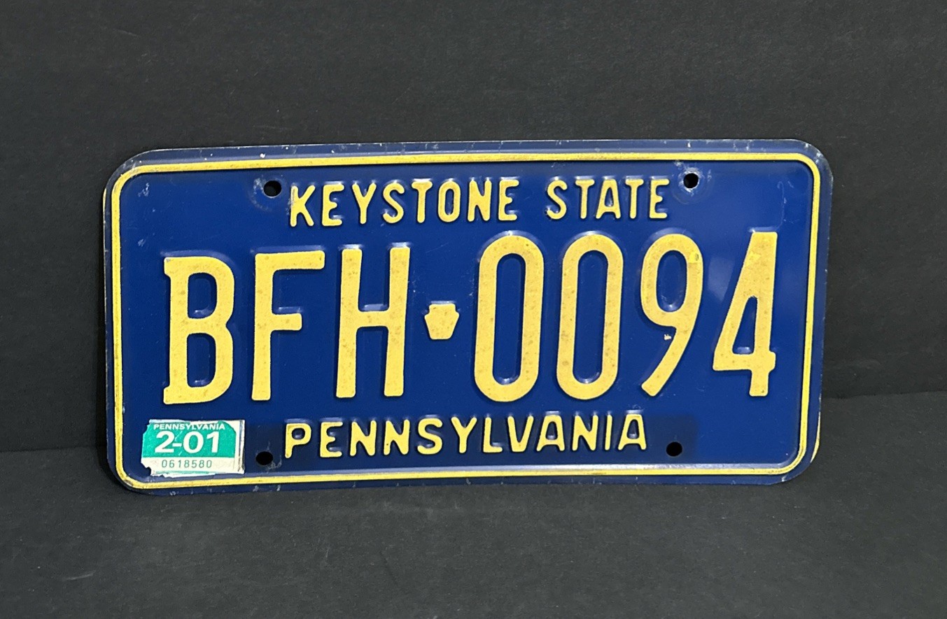 Vintage 2001 Pennsylvania License Plate w/Original Sticker — BFH 0094