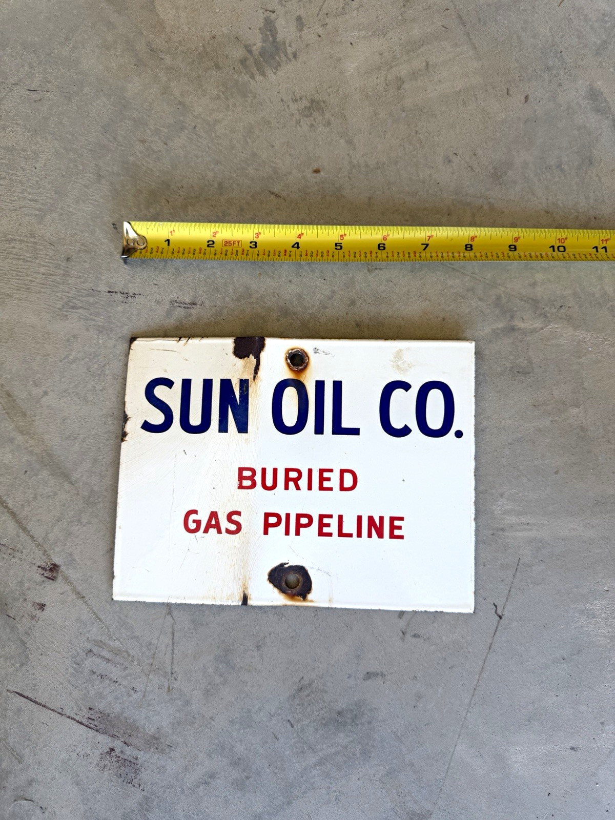 Sun Oil Co. Vintage Buried Gas Pipeline Advertising Sign - PORCELAIN Sun Oil Co. Vintage Buried Gas Pipeline Advertising Sign - PORCELAIN