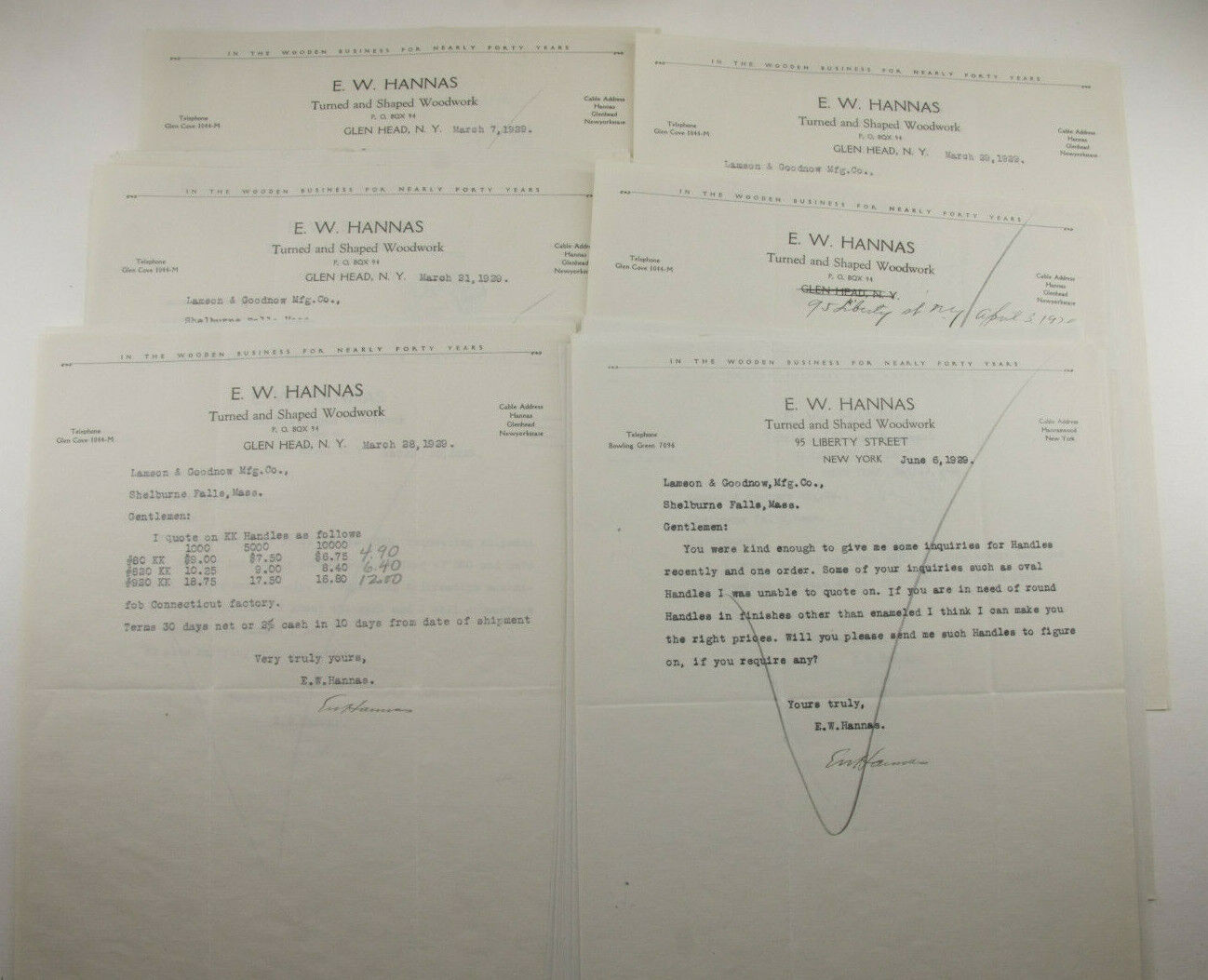 1929 Lamson Goodnow E W Hannas Glen Head NY Wood Handles Signed Ephemera P996E