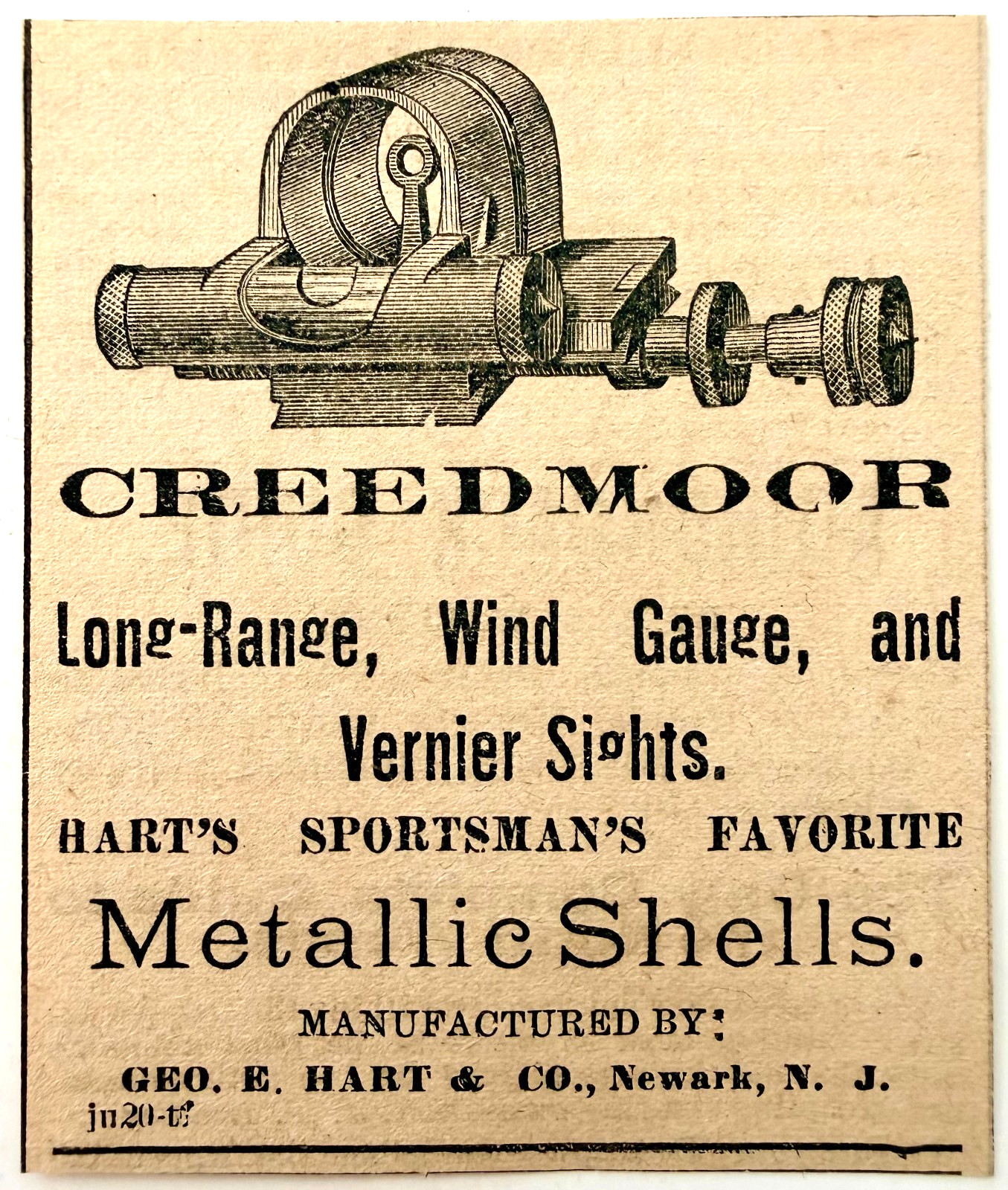 1877 George Hart Creedmoor Rifle Sights Advertisement Victorian Firearms NJ