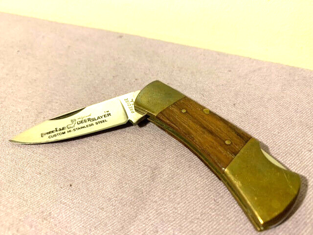 Vintage Precise Deerslayer Flat Blade Folding Lockback Knife Japan Made -- Great
