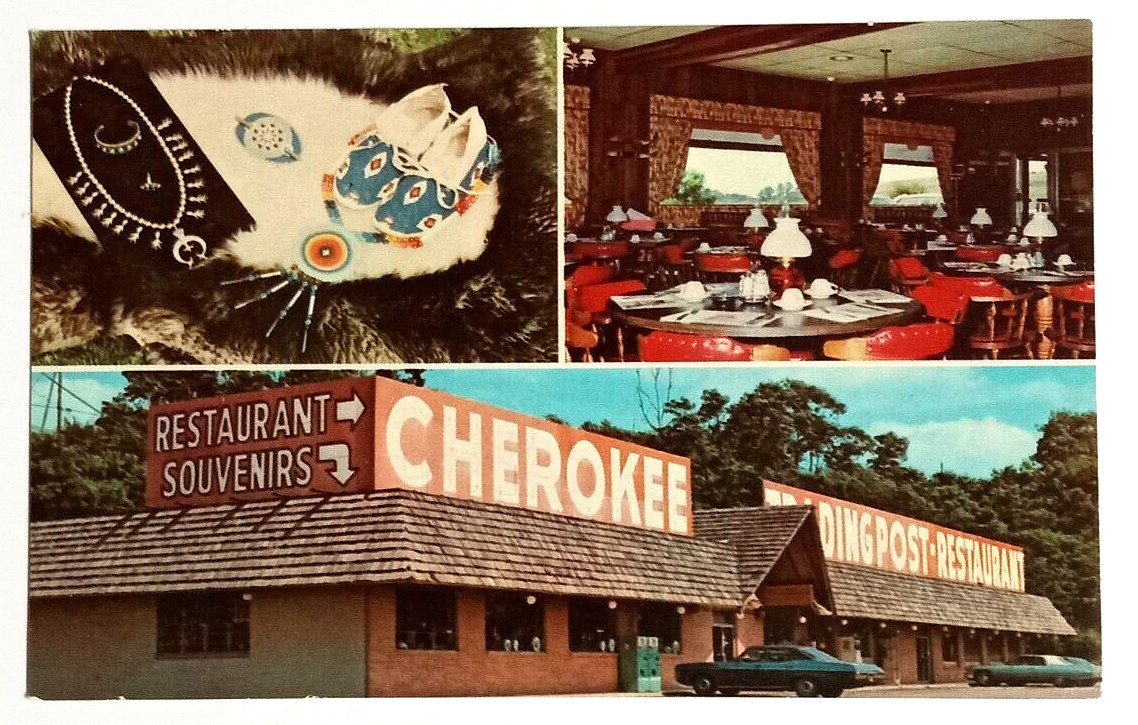 Cherokee Trading Post Restaurant Handmade Indian Goods WV Postcard c1970s
