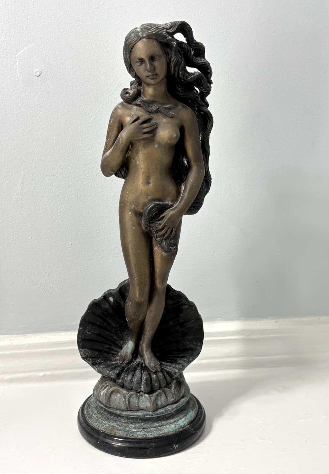 The Birth of Venus Statue Patinated Bronze Scallop Shell Base Goddess Aphrodite