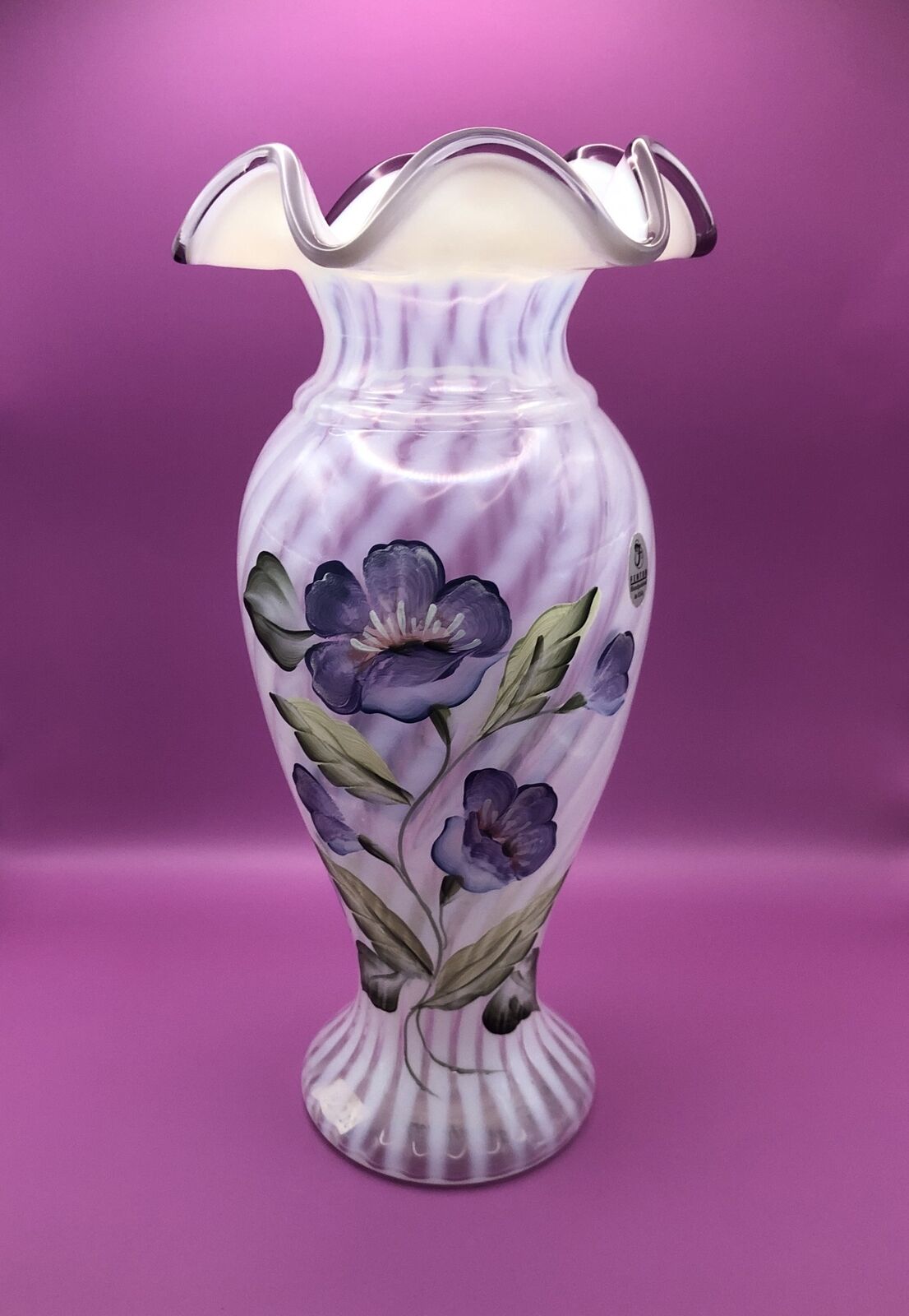 Vintage Fenton Lavender Crest Large 2003 Heirloom Optic Vase Diana Barbour 11”