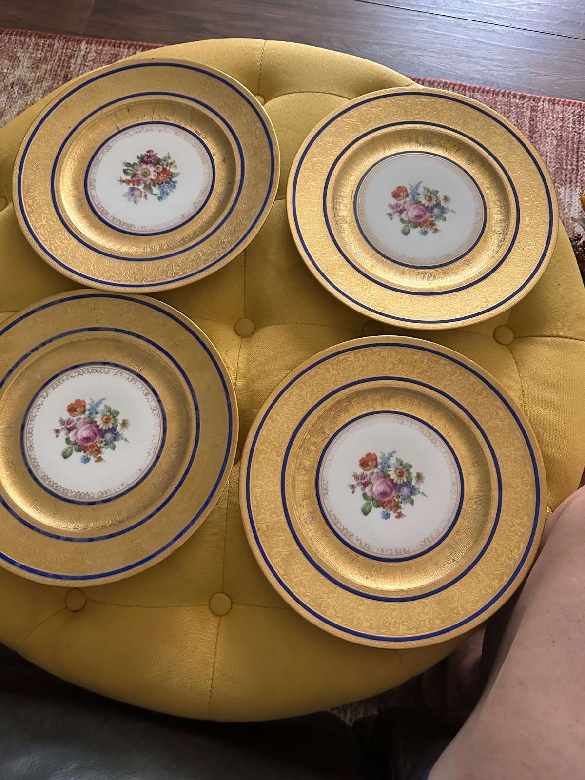 1920s art deco antique dinner plates. Cobalt Blue 22k & Gold Floral plates. 1920s art deco antique dinner plates. Cobalt Blue 22k & Gold Floral plates.