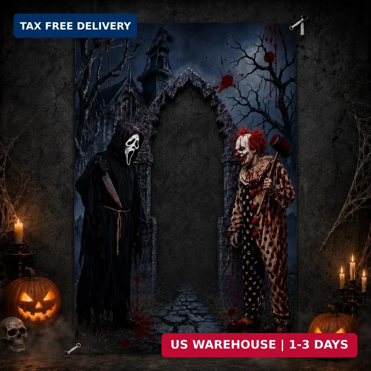 70.9 x 47.2 Inch | Halloween Photo Booth Backdrop, Scary Clown & Masked Killer H