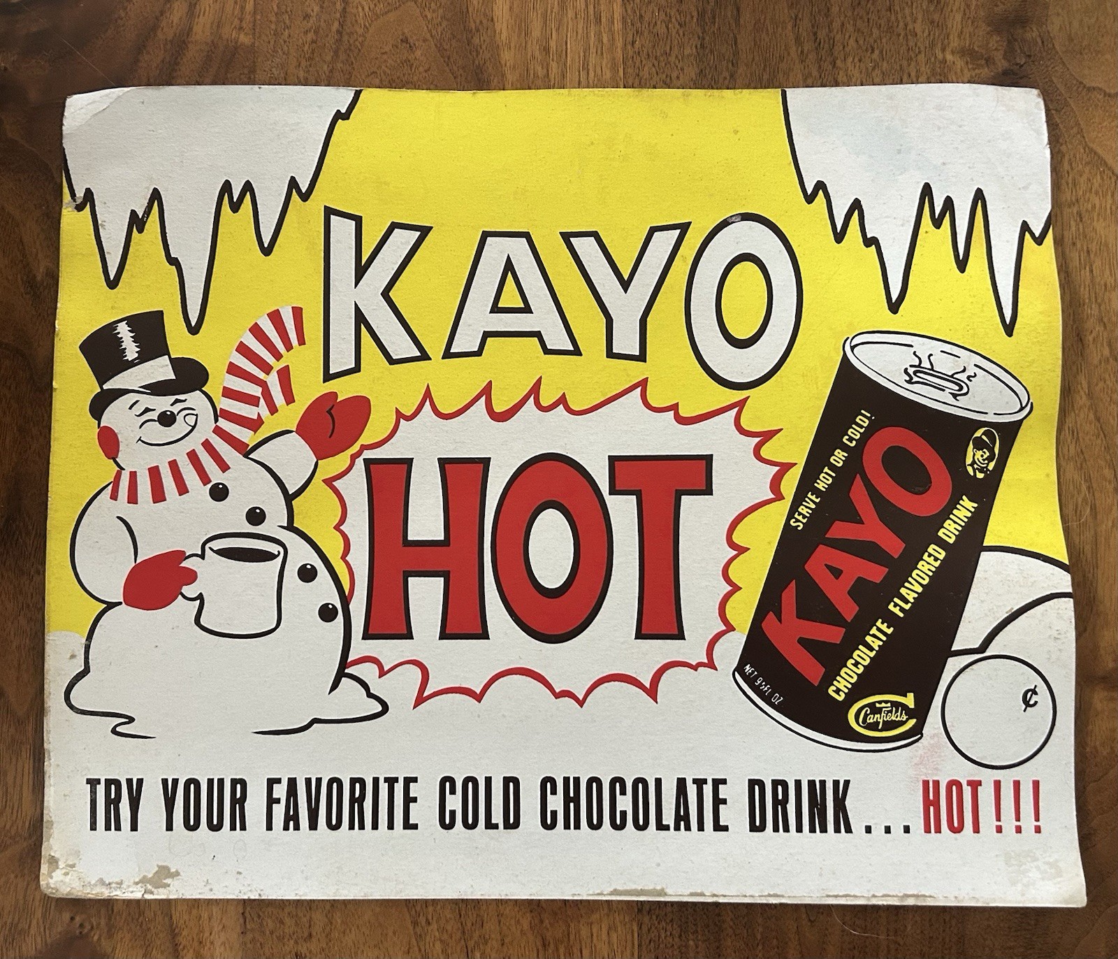 Scarce Original Kayo Chocolate Drink Advertising Cardboard Sign 12x15