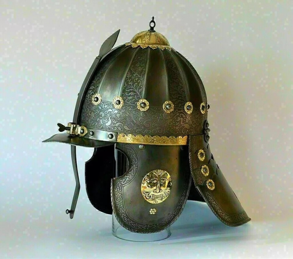 Medieval Hussars Etched Helmet Museum Helmet Iron & Brass Items Gift