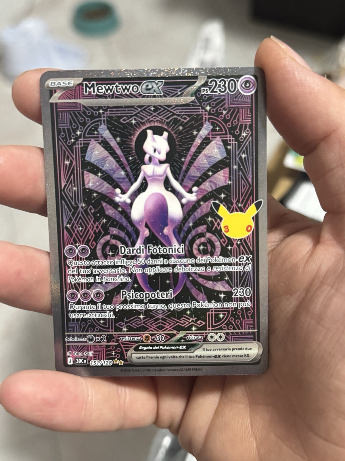 Mewtwo ex MEW 151/128 Italian 230 HP Holographic 30th Anniversary Pokemon