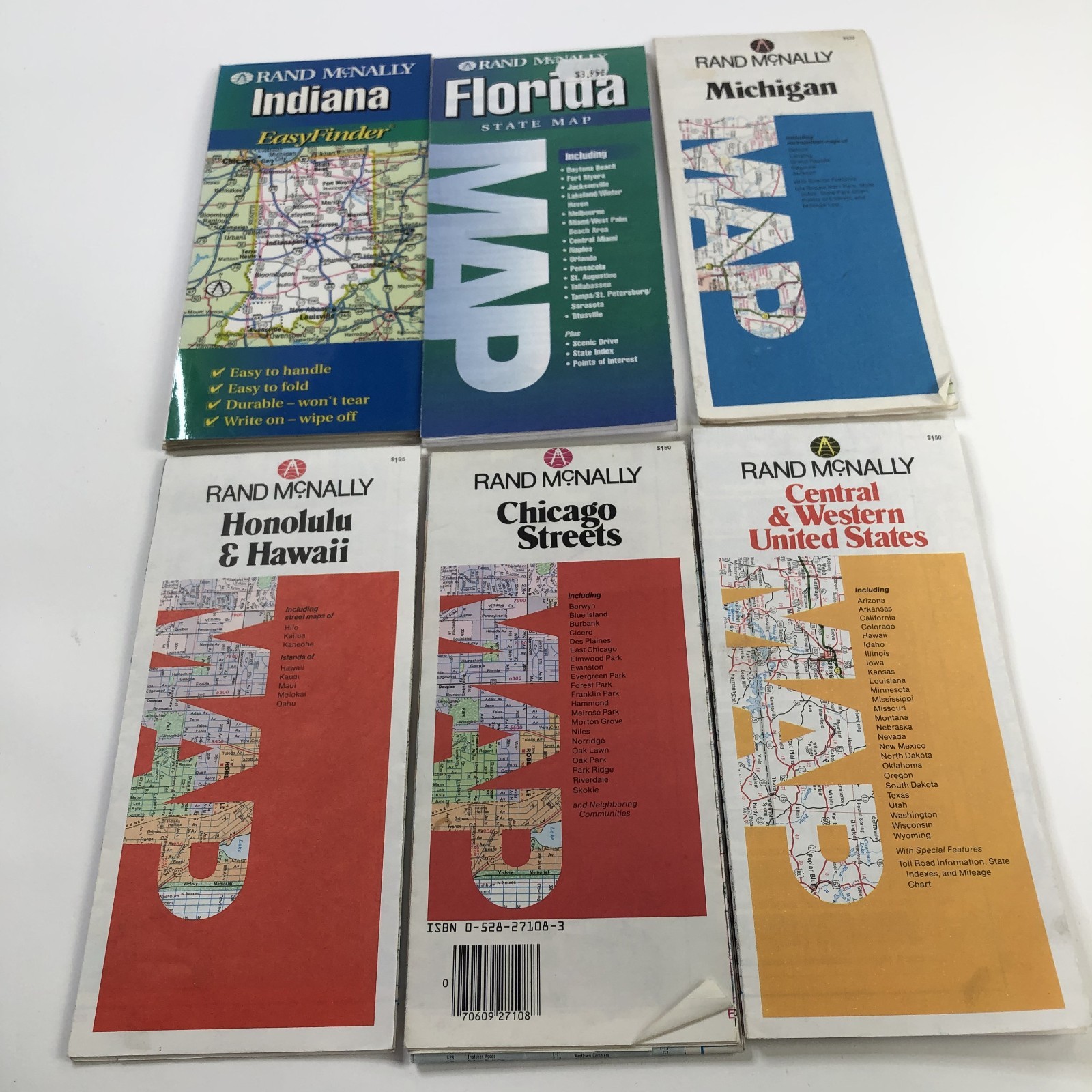 Rand McNally Set Lot 6 Road Maps Hawaii Chicago Florida Indiana Michigan