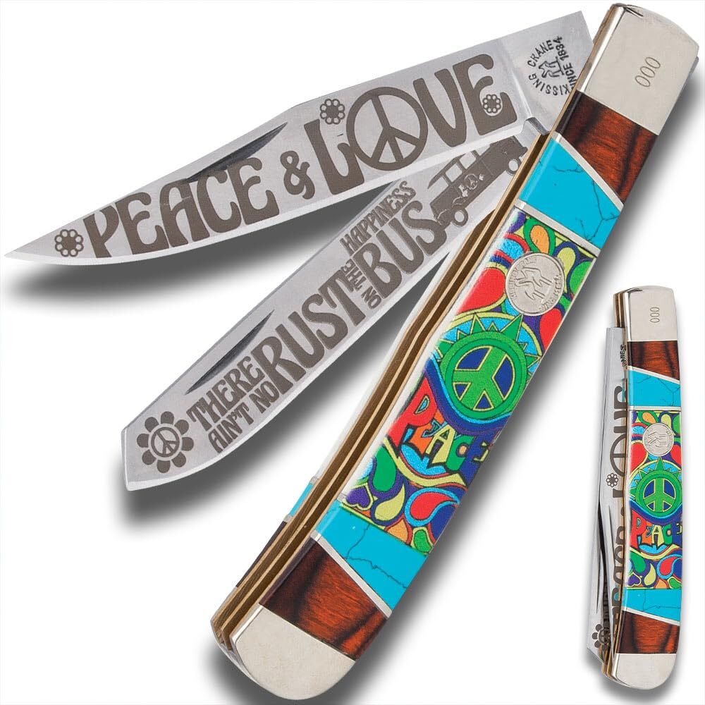 Kissing Crane Peace and Love Trapper Pocket Knife | Closed Length 4