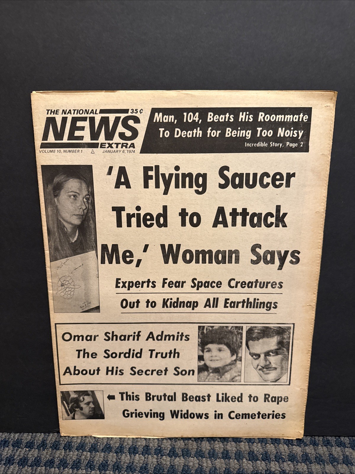 1974 Jan 6 National News Extra Newspaper,Flying Saucer Tried to Attack Me VRN10F