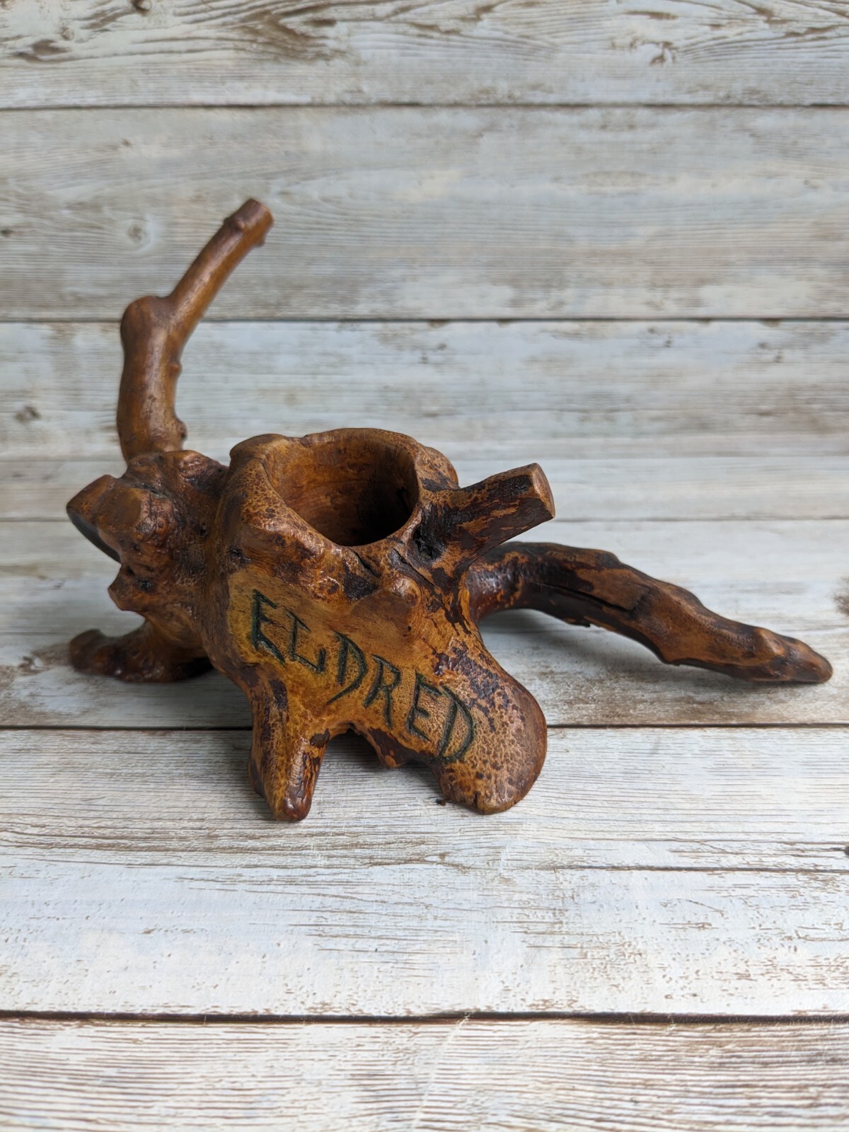 Vintage Eldred Souvenir Natural Root Wood Toothpick Holder