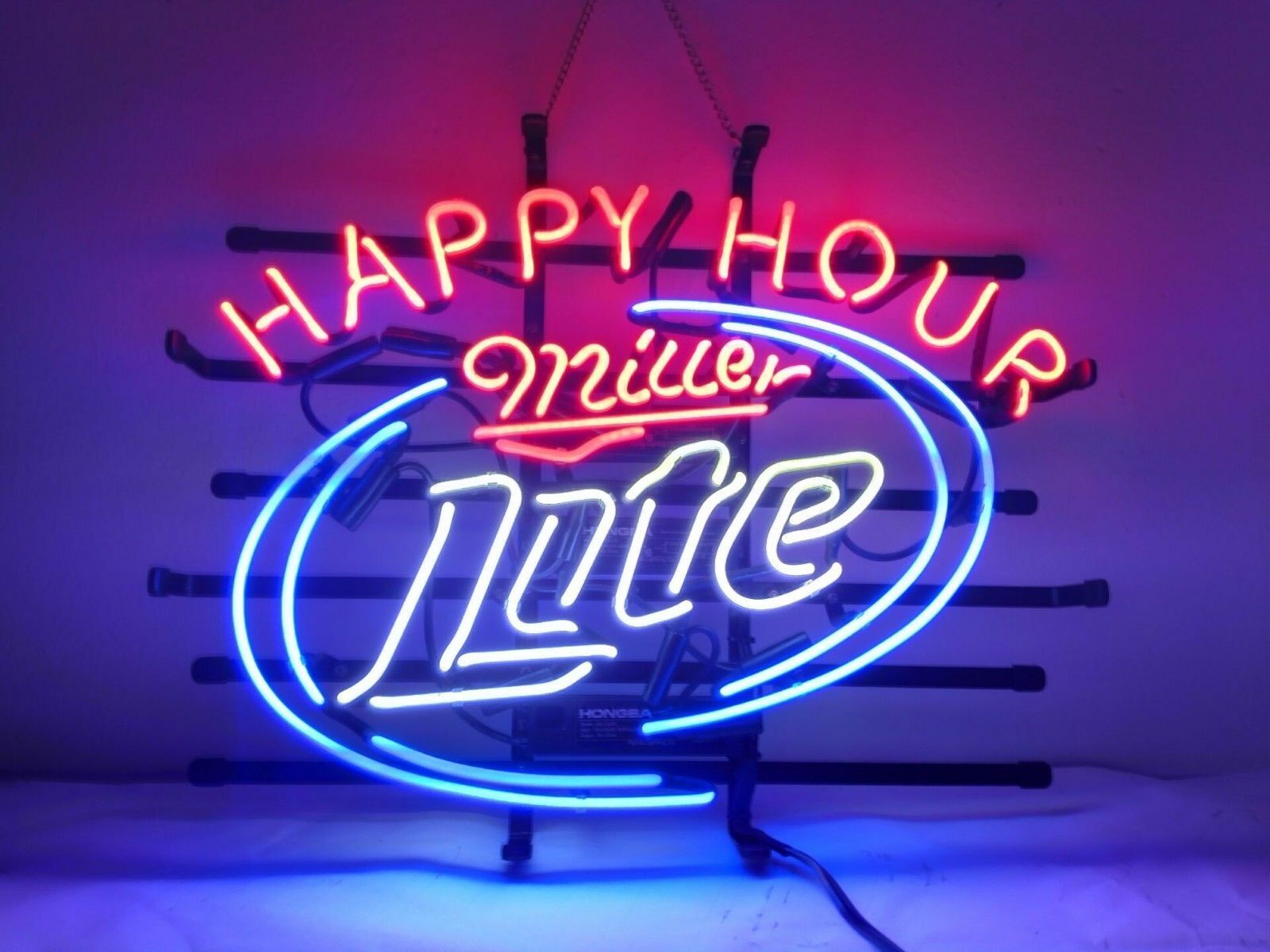 New Miller Lite Happy Hour Neon Light Sign Beer Bar Real Glass Artwork 19