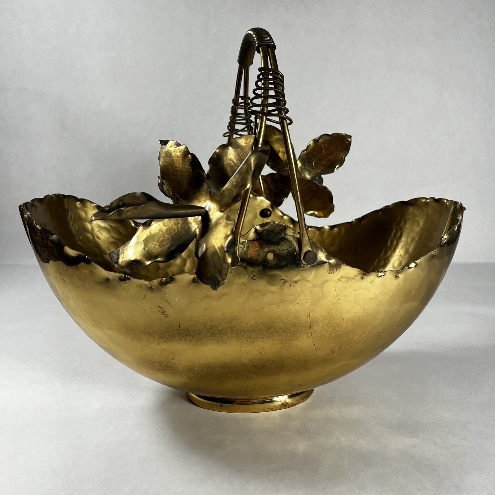 Vintage Nora Fenton Brass Bowl Pedestal  & Handle Italy 13\