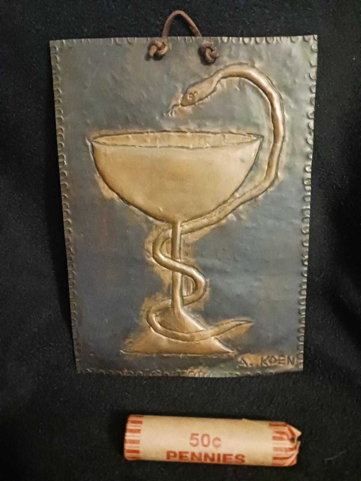 Bowl of Hygeia pharmacy copper sign Snake Chalice A KOEN