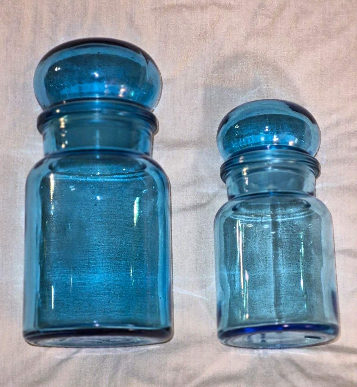 Ball Cobalt Blue Glass Apothecary Jars Lot of 2 with Glass Lids Stoppers