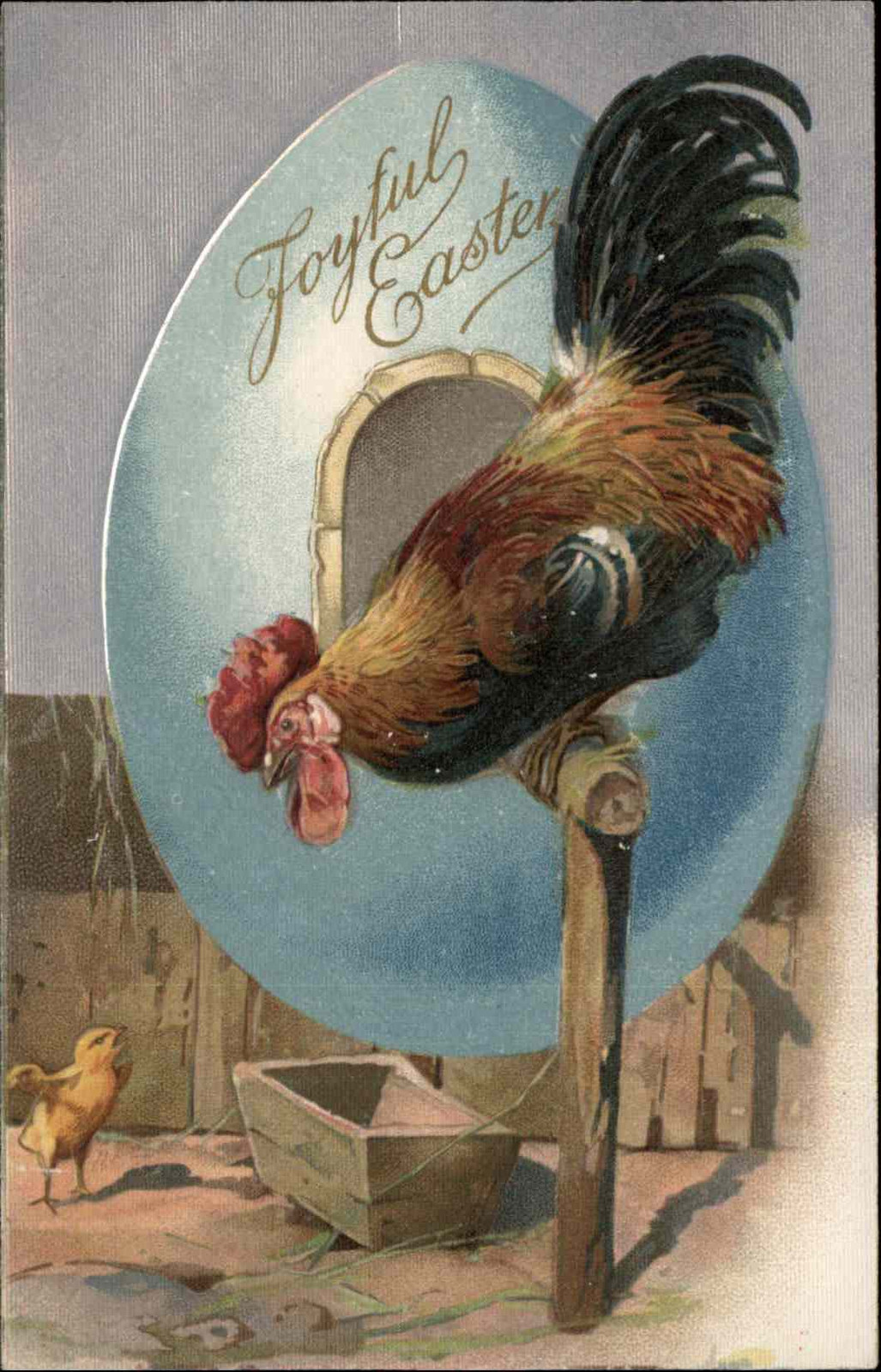 Easter Embossed Rooster Chick Blue Egg Winsch c1910 Vintage Postcard Easter Embossed Rooster Chick Blue Egg Winsch c1910 Vintage Postcard