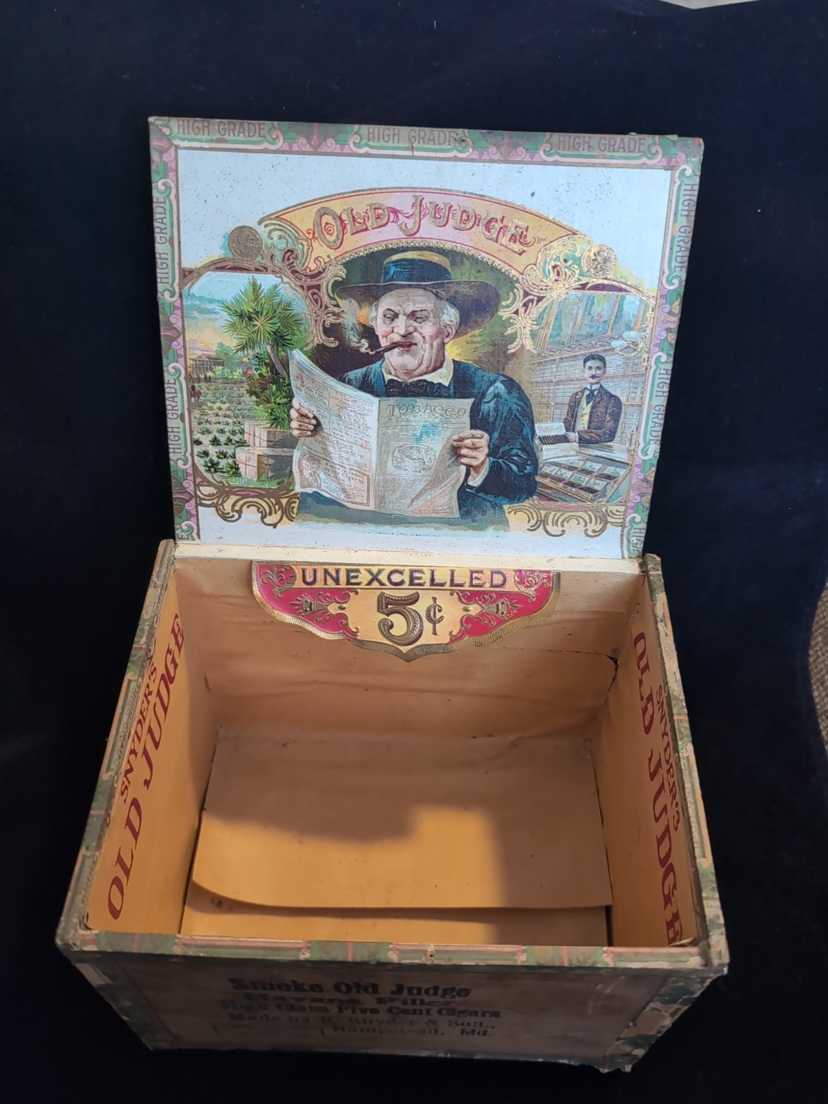 *VERY RARE* SNYDER & SON OLD JUDGE CIGAR BOX  HAMPSTEAD, MD