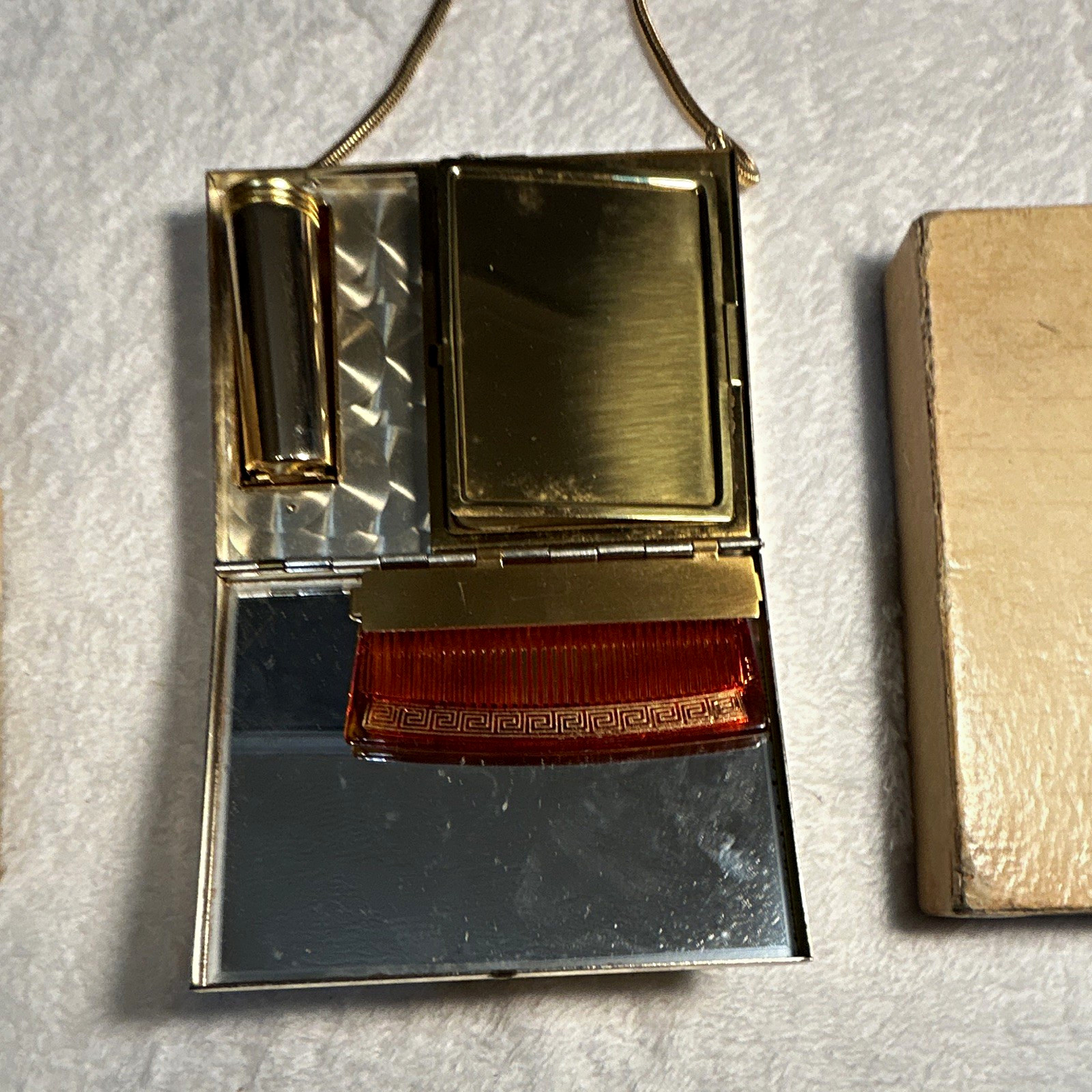 Vtg Niagara Falls Souvenir Compact Purse Carryall Minaudiere Box Comb Unused 50s