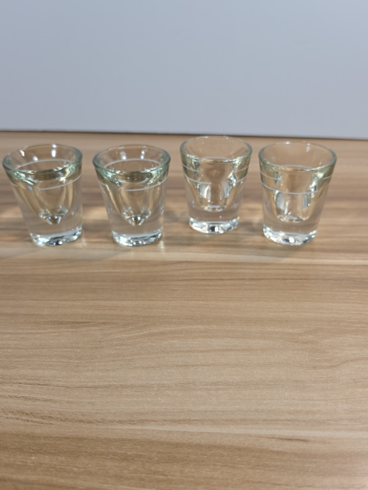 Set Of 4 Vintage 1 Ounce Heavy Base Shot Glasses w/White Line Rim 2.25 Inches