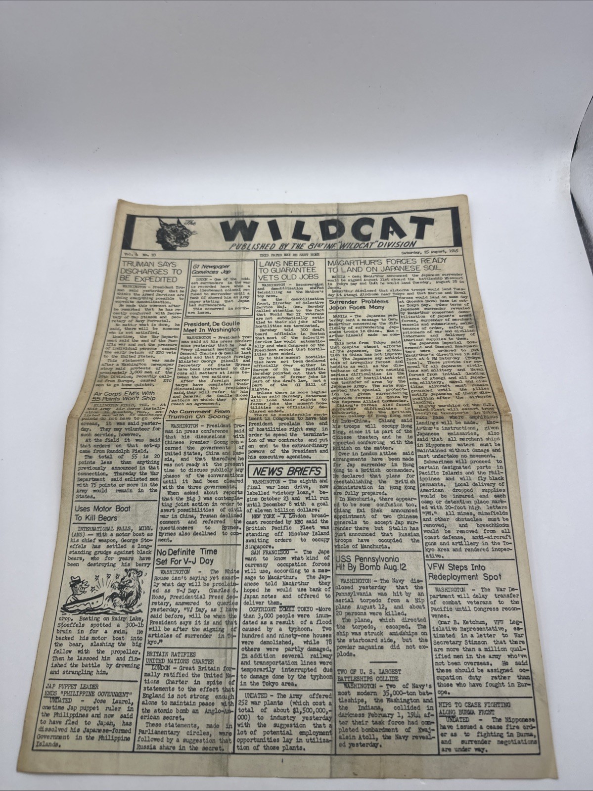 WWII August 1945 The Wildcat Newspaper 81st Infantry Division End of War Rare