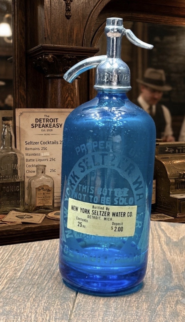 Vintage Blue Glass Seltzer Bottle New York Seltzer Water Co Detroit Mich 25 oz