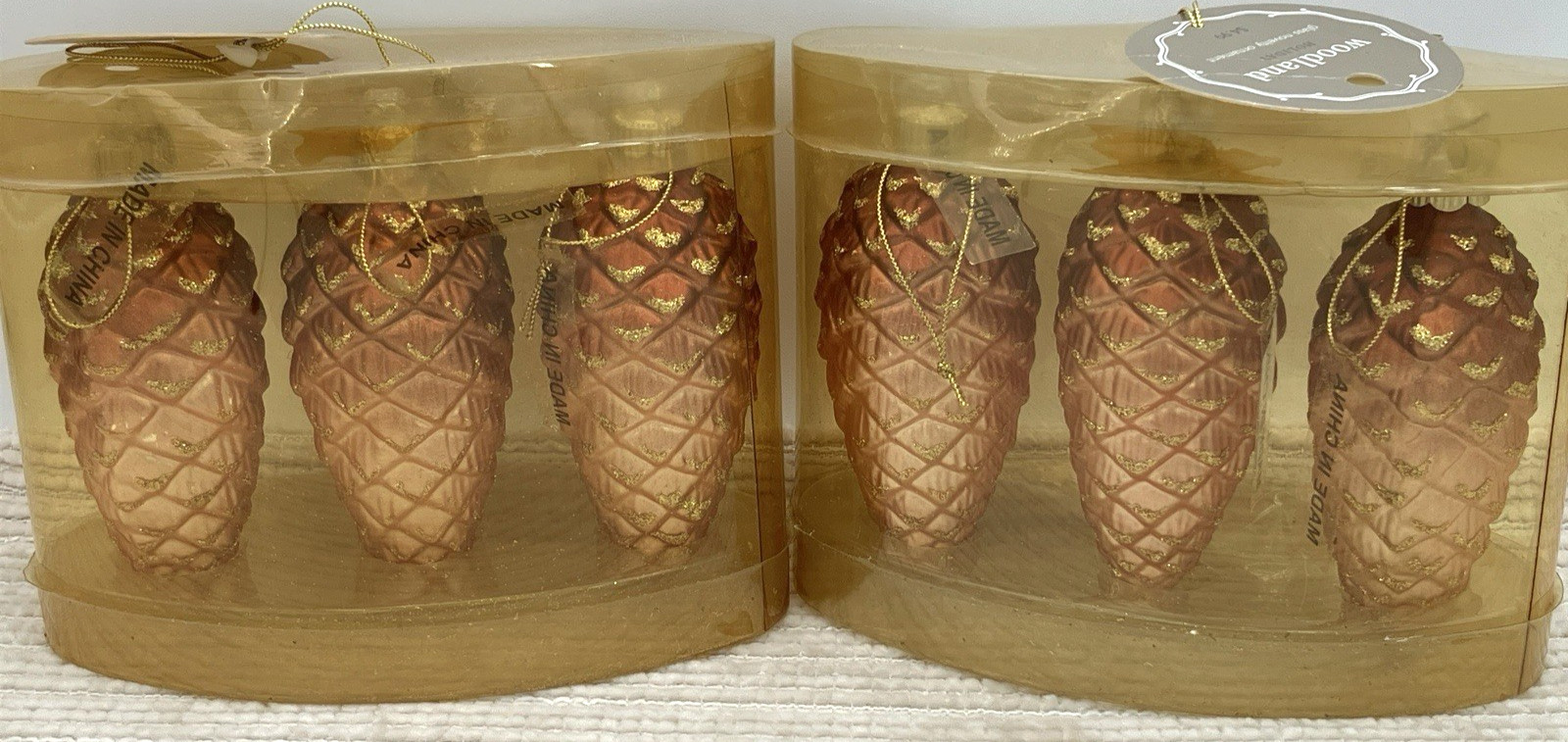 6 Martha Stewart Everyday MSE Pinecone Glass Ornaments Copper Tone Gold Glitter