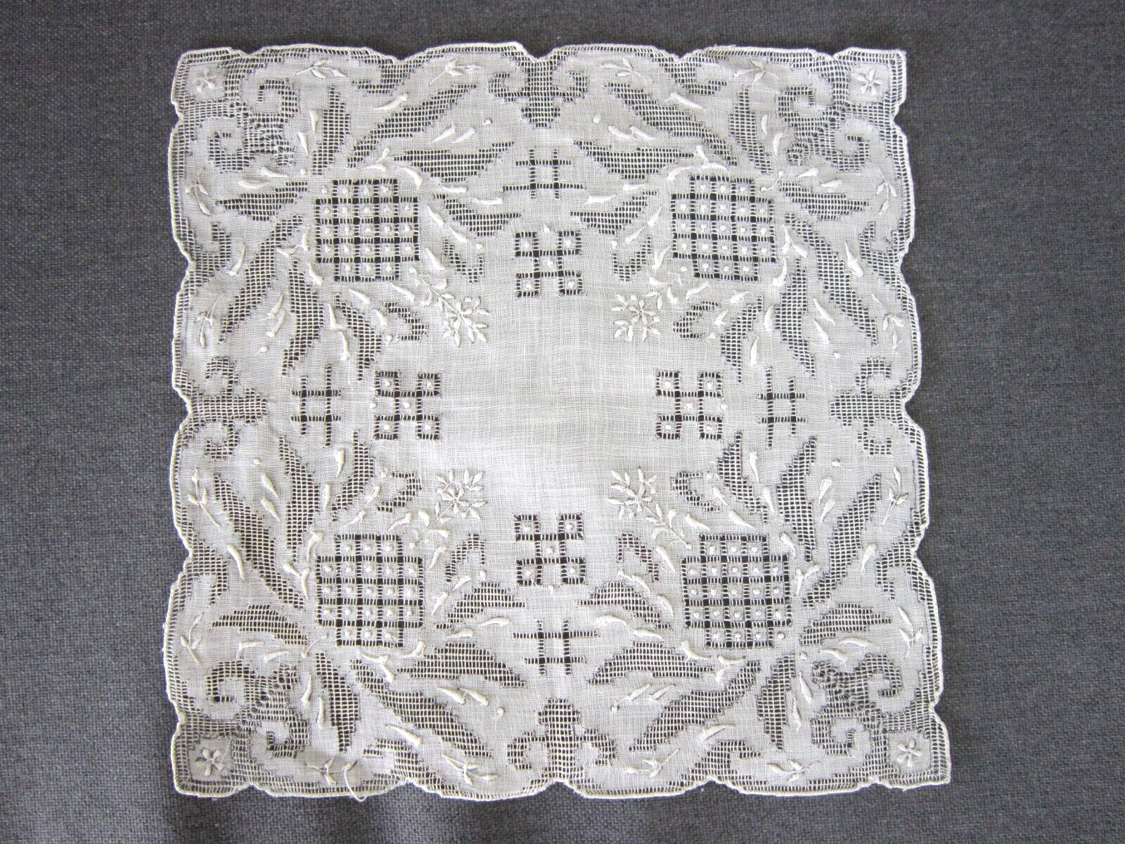 VINTAGE Linen Appenzell Handkerchief Embroidered Bridal Wedding Hankie EXCELLENT
