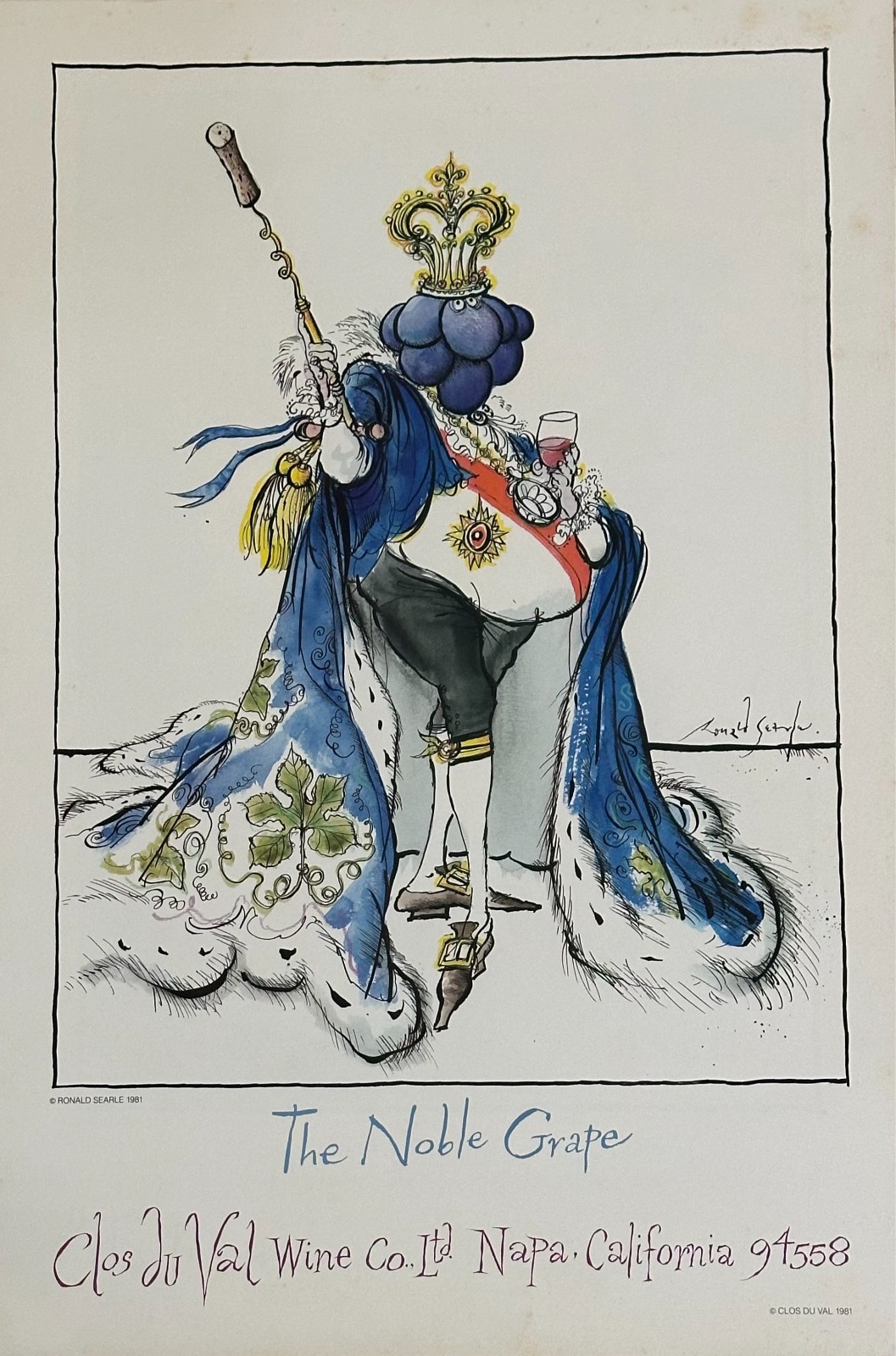 Vintage 1980s Ronald Searle Wine Art Posters Prints Lot 10 Clos Du Val Napa MCM