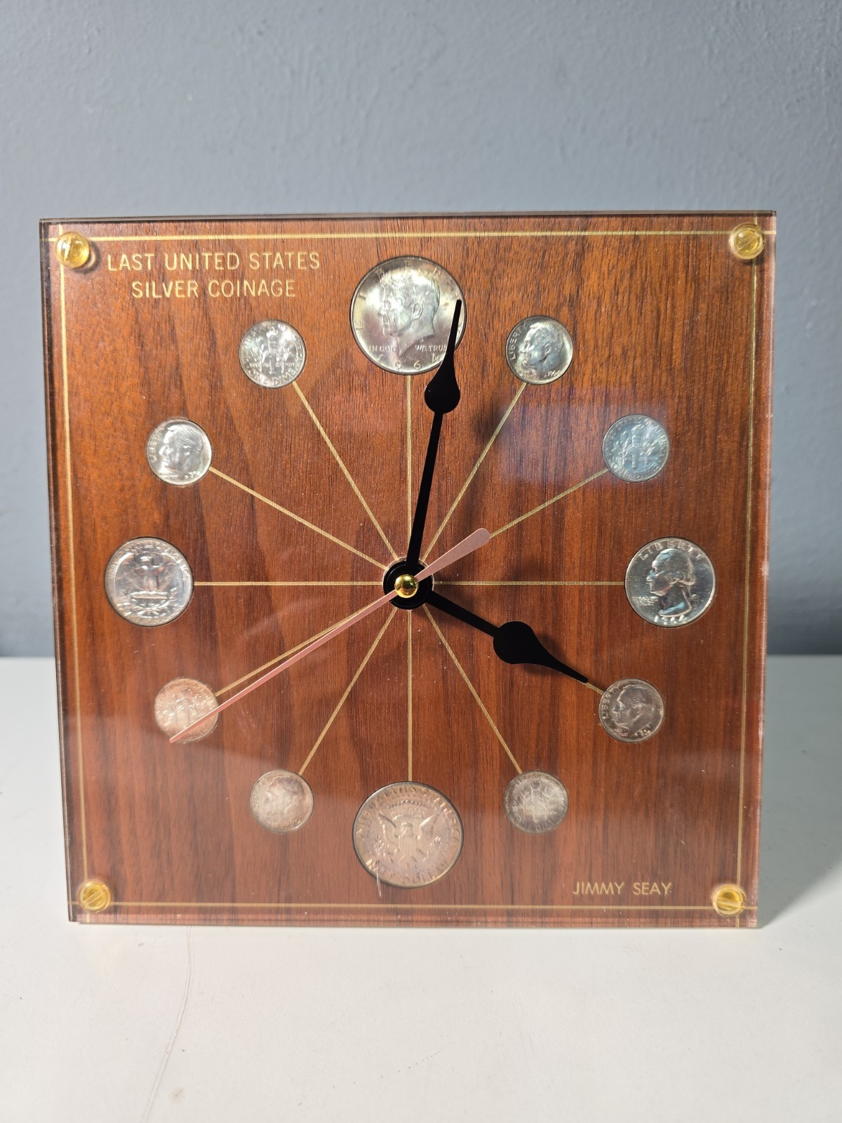 Vintage Marian Kay 1964 Silver Coin Numismatic Desk Clock - Model 72