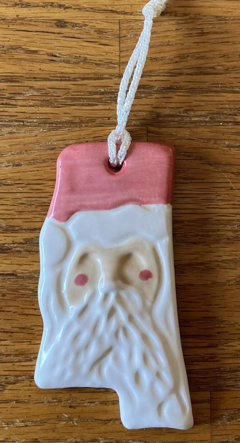 Bean\'s Ferry Pottery Santa Claus Christmas Ornament Tree Holiday Red White Paint