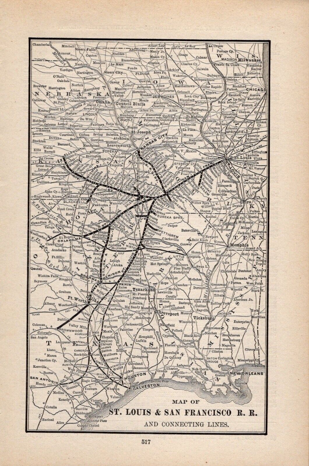 1901  St. Louis & San Francisco Railroad  Vintage Railroad  Map     1383
