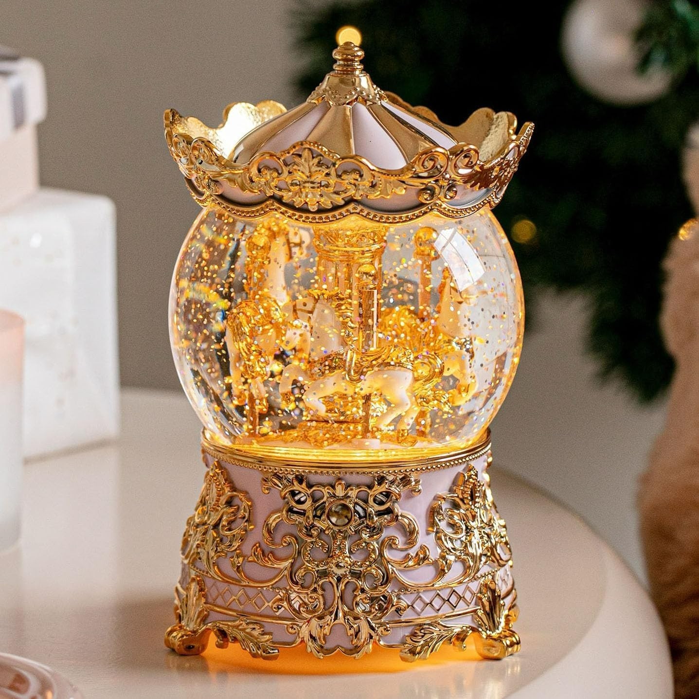 Carousel Musical Snow Globe Princess Unicorn Music Box for Girls Women Baby K...