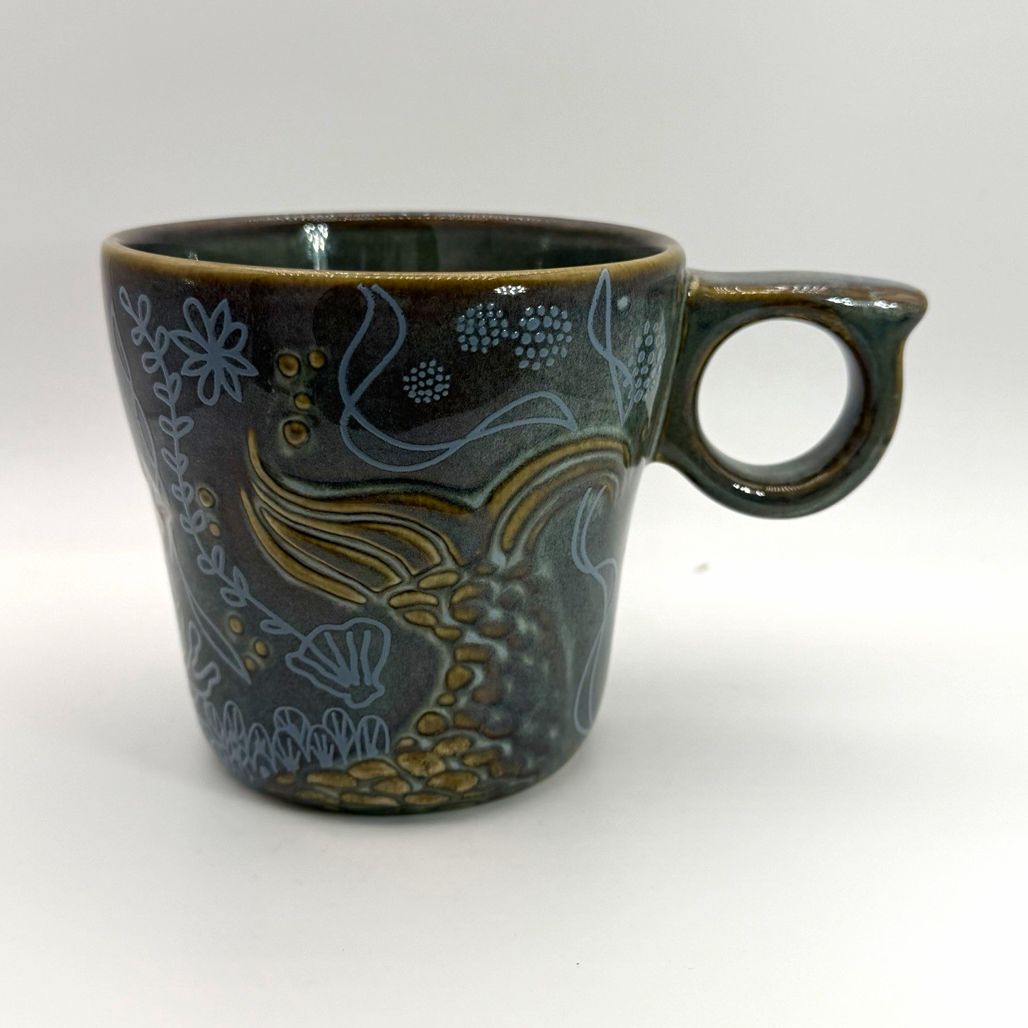 Starbucks 2014 Anniversary Siren Mermaid Tail Mug Blue Green 12 oz Embossed