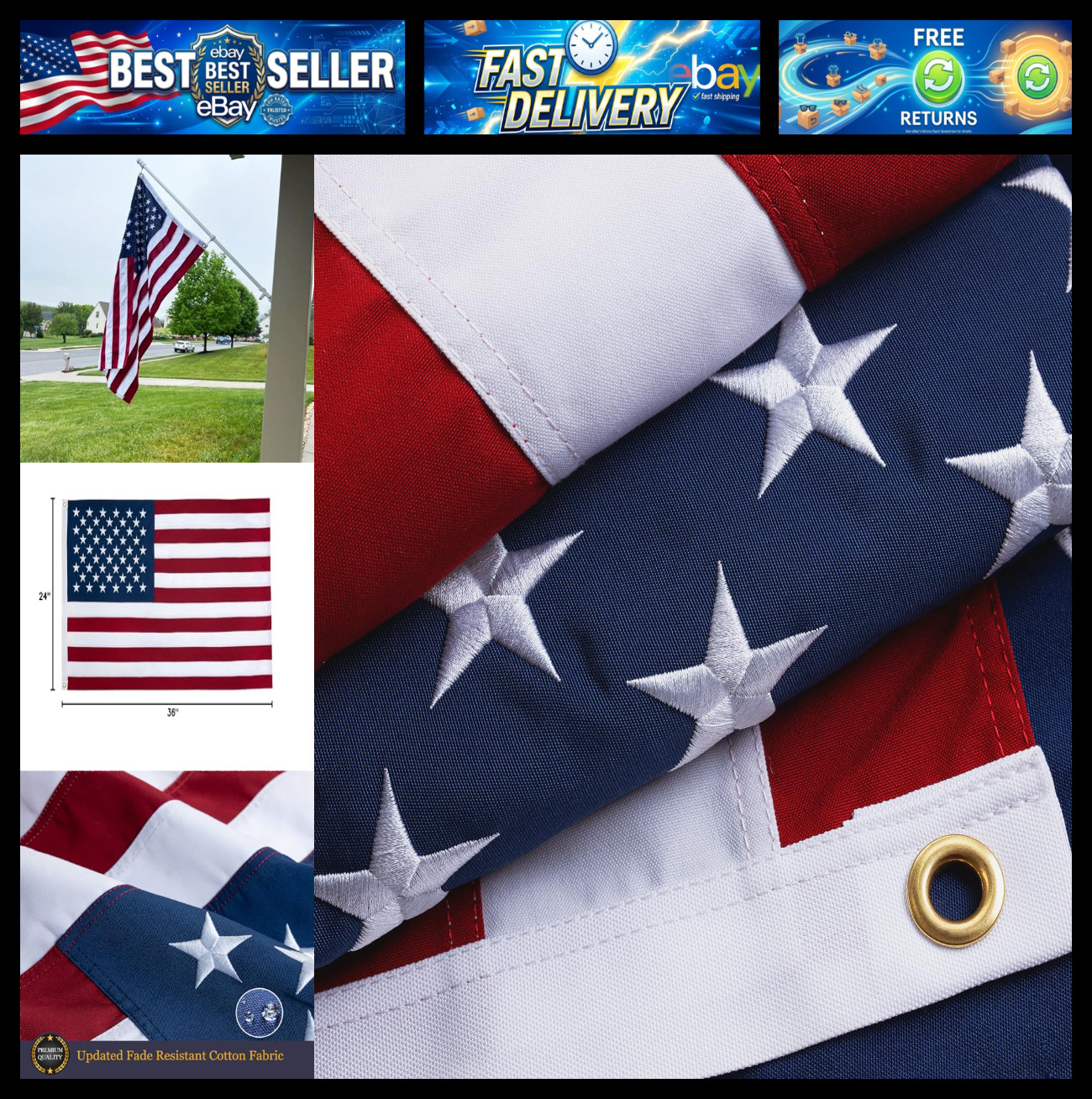 Homissor 100% Cotton Flag American Flags 2x3 Ft New Cotton USA Flag Heavy Duty O