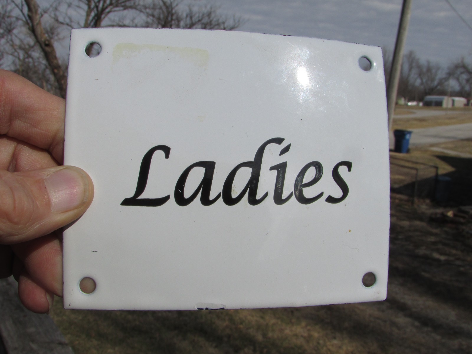 Vintage Early CURVED STYLE Enamel Porcelain LADIES Rest Room Sign NICE Shape 