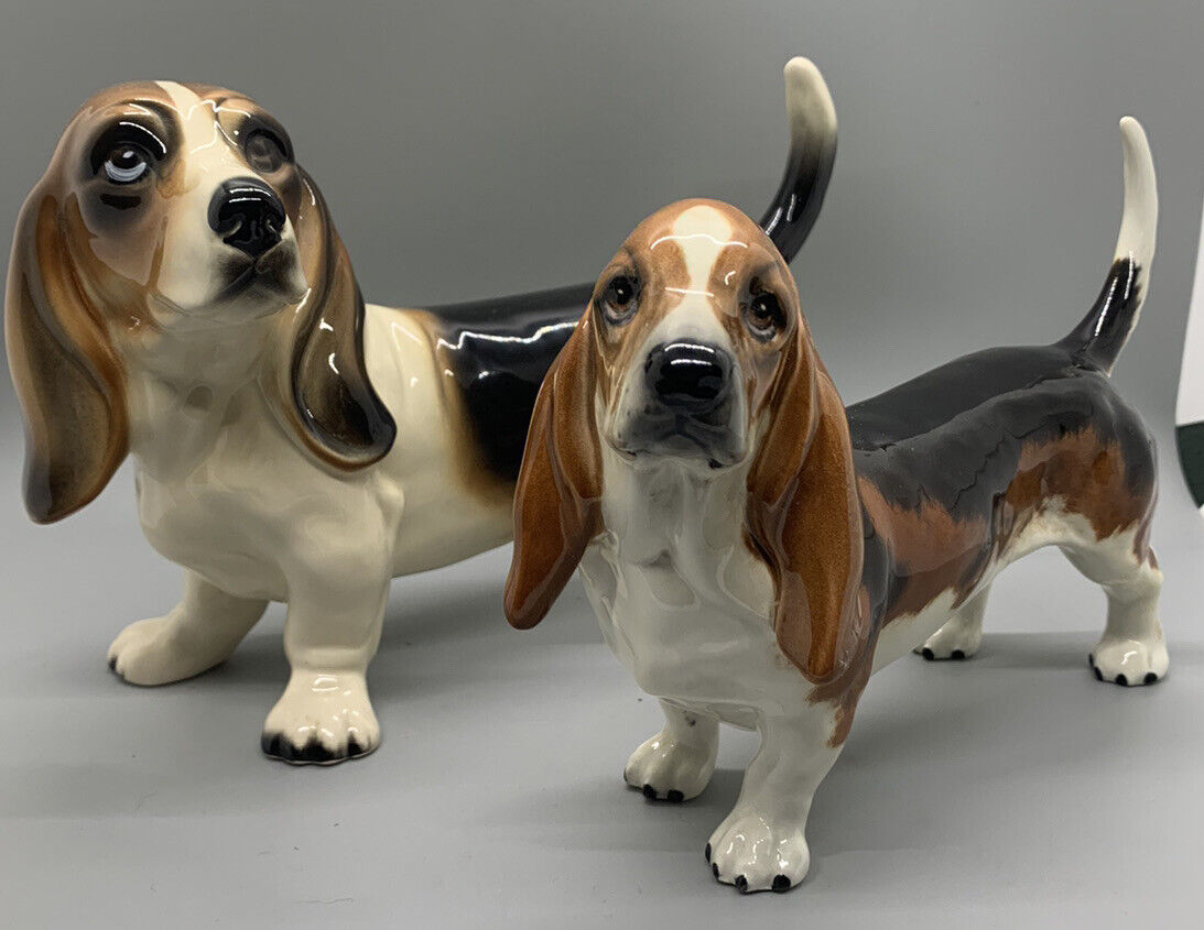 Vintage Basset Hound Figurine Set Made In England