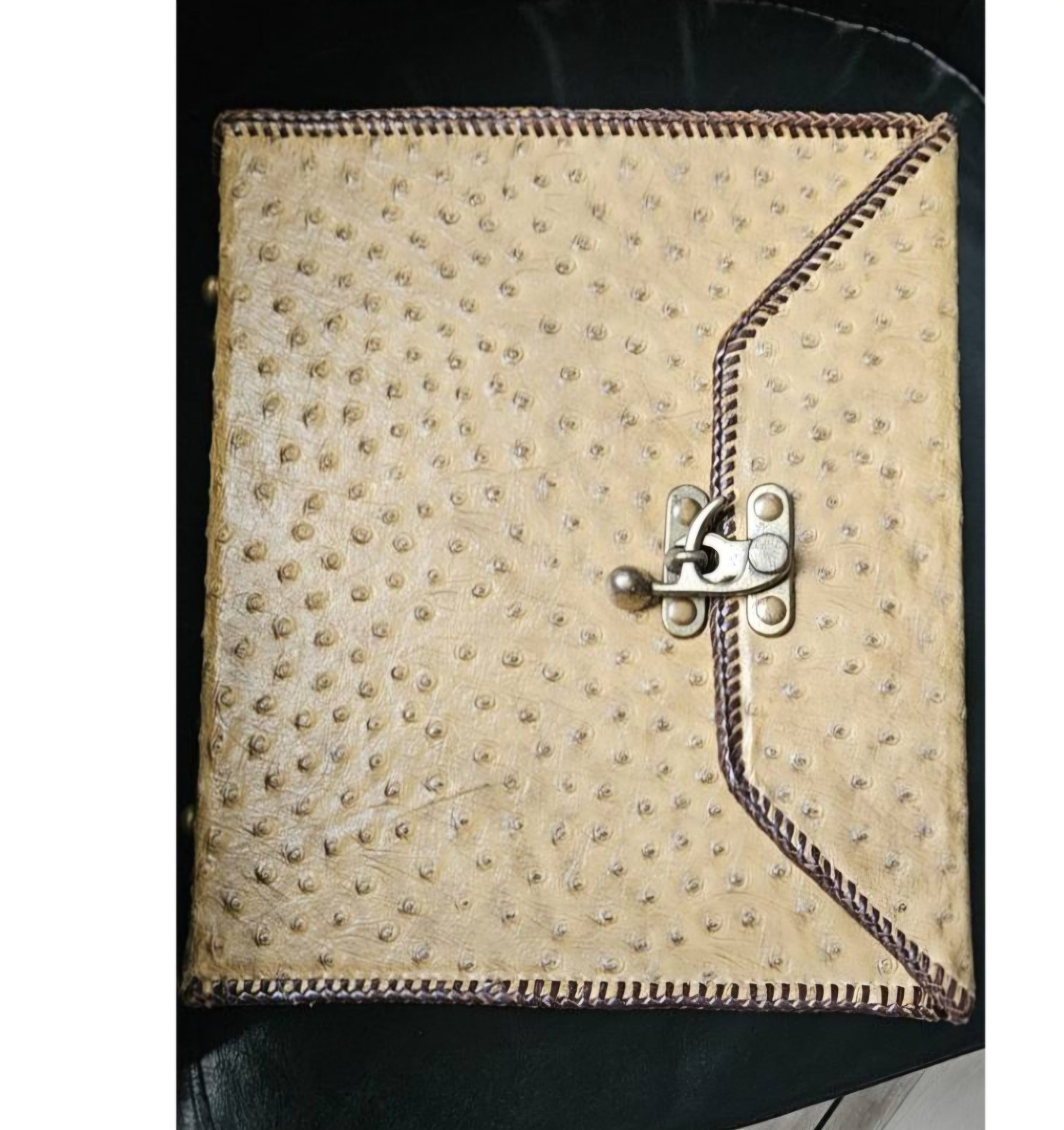 Vintage Western Ostrich Embossed Leather Storage Caddy Whipstitch Desk Organiser Vintage Western Ostrich Embossed Leather Storage Caddy Whipstitch Desk Organiser