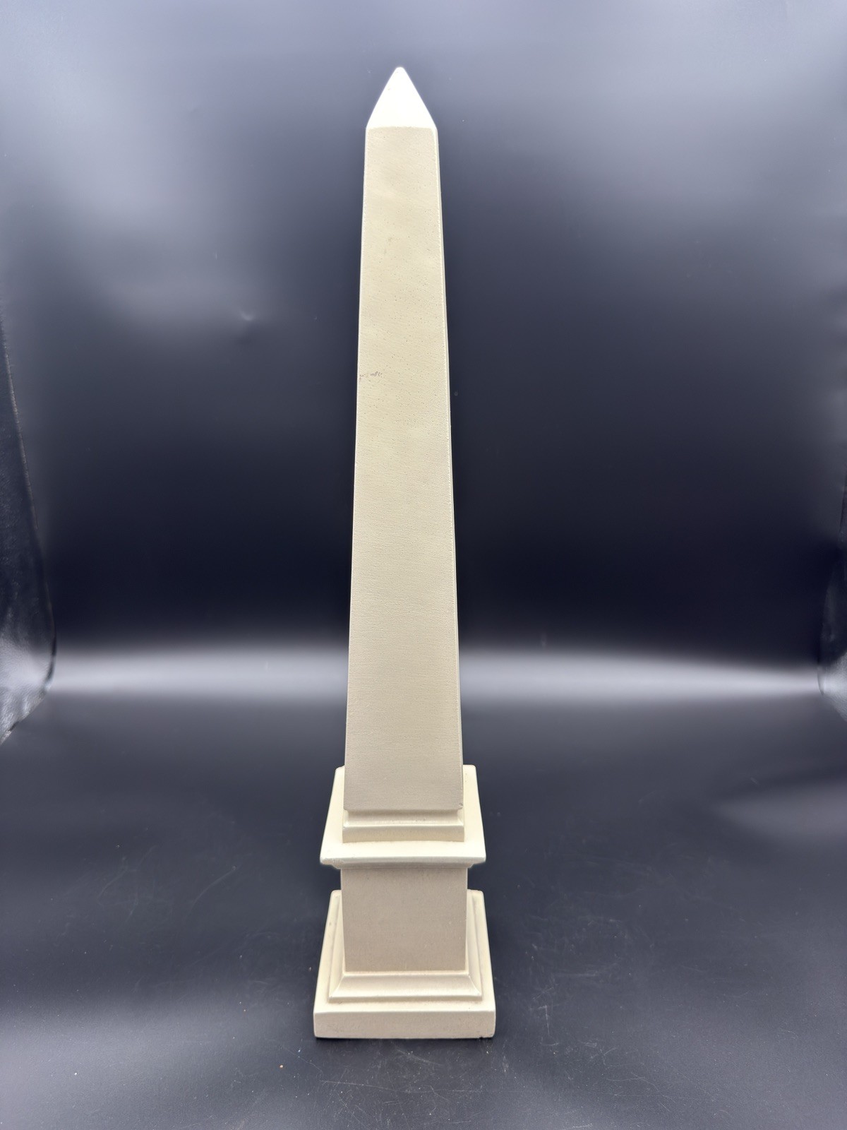 Vintage Polished Stone/Marble Obelisk Sculpture Cream Color 20” Art Deco Signed