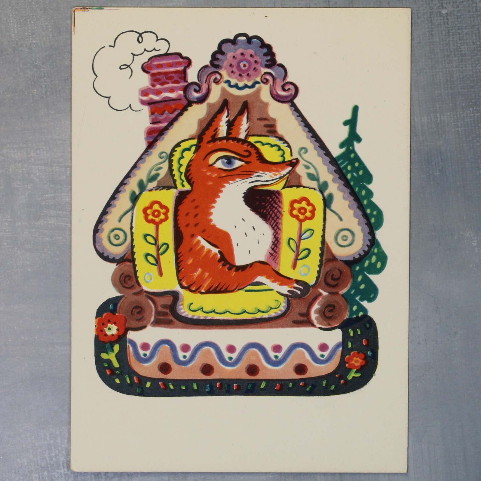 Fairy tale Foxy little sister Fox painted hat Russian postcard USSR 1969 ZOTOV🦊