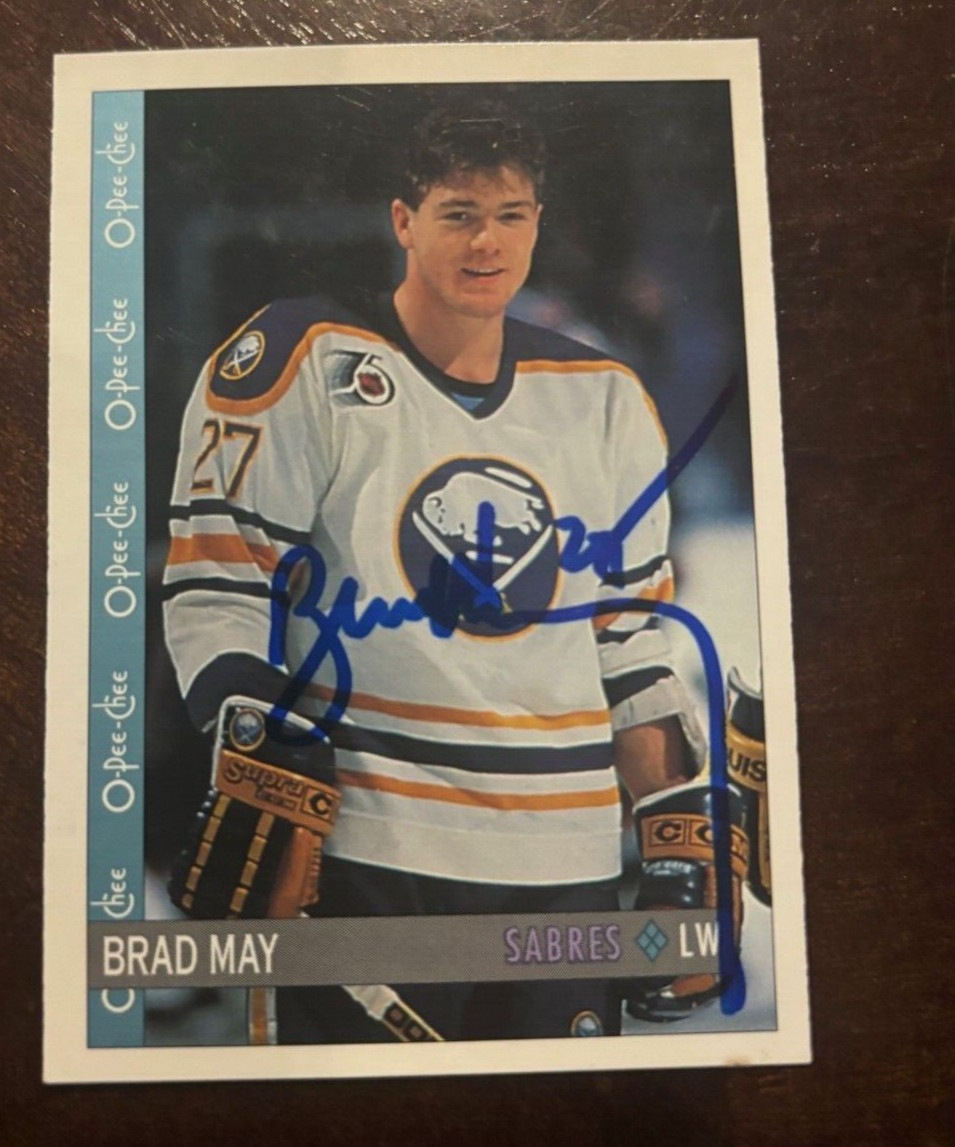 1992-93 O-Pee-Chee Brad May signed autographed card Buffalo Sabres #256