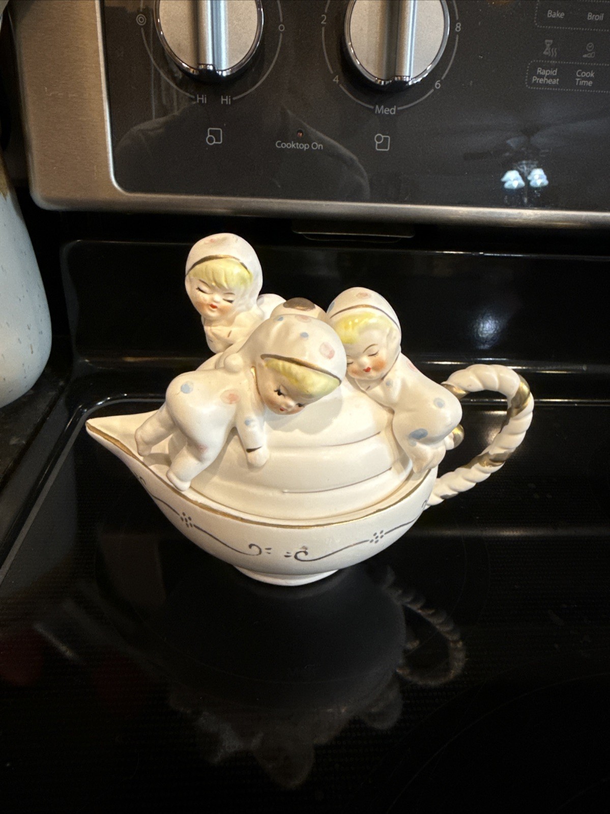 VTG Napco Sleeping Baby Teapot Pajamas Polka Dot Kitsch Porcelain Japan JX4088