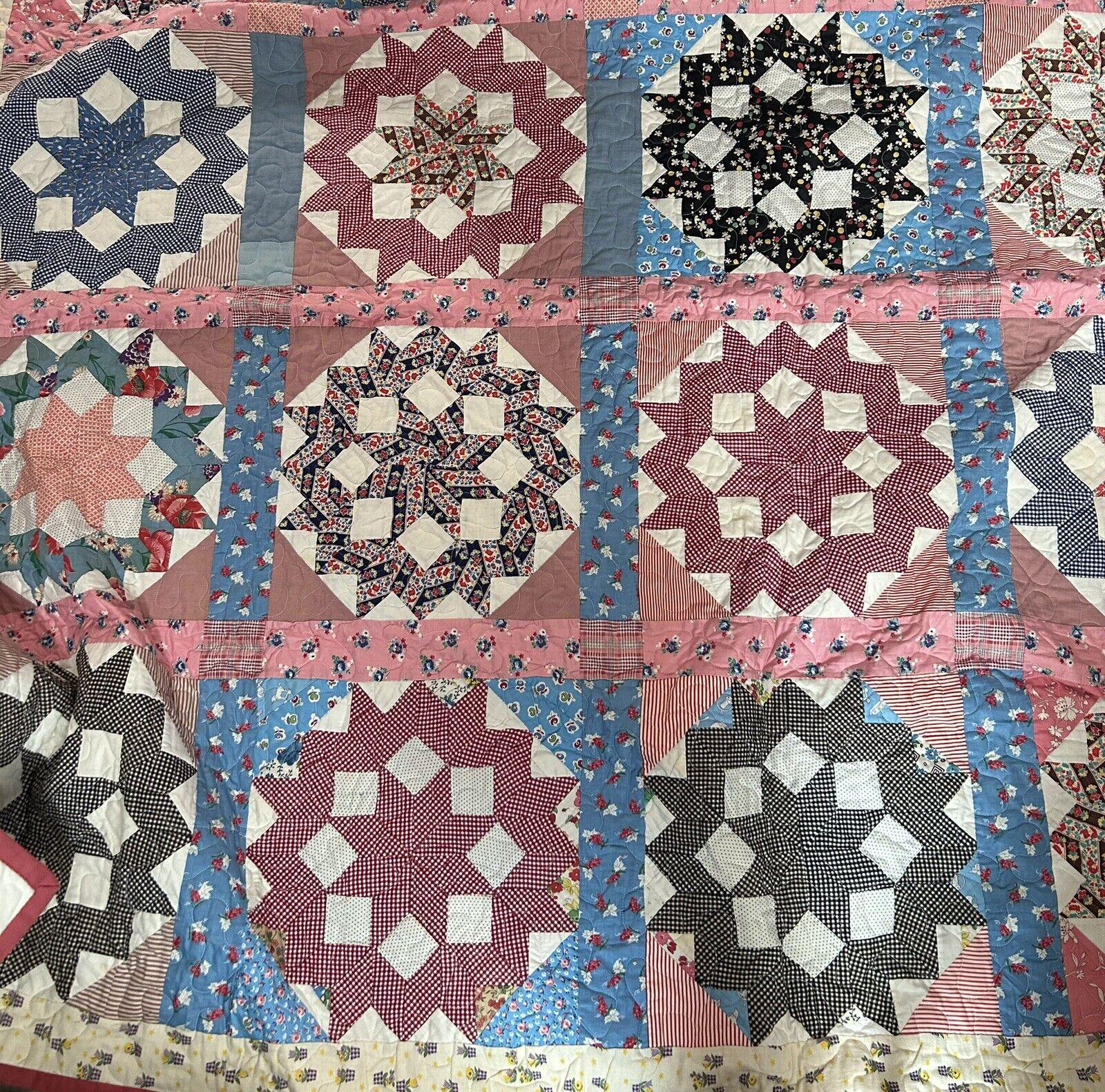 Large Vintage Signed and Dated 40s -50s Quilt Hand Stitched And Sewed 84x68