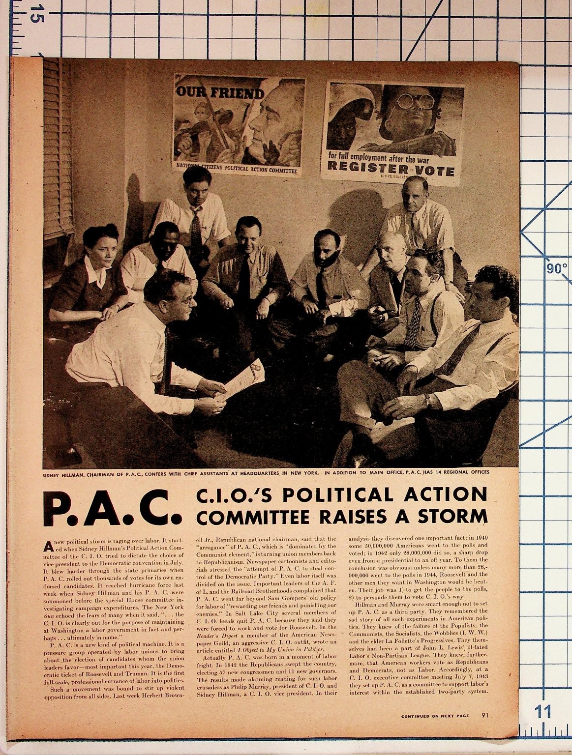 1940s CIO Political Action Committee Magazine Article Sidney Hillman VOTE WWII