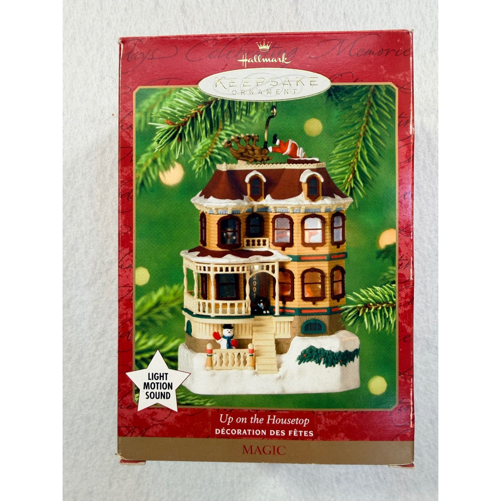 2001 Hallmark Keepsake Up on the Housetop Magic Ornament Light Motion untested
