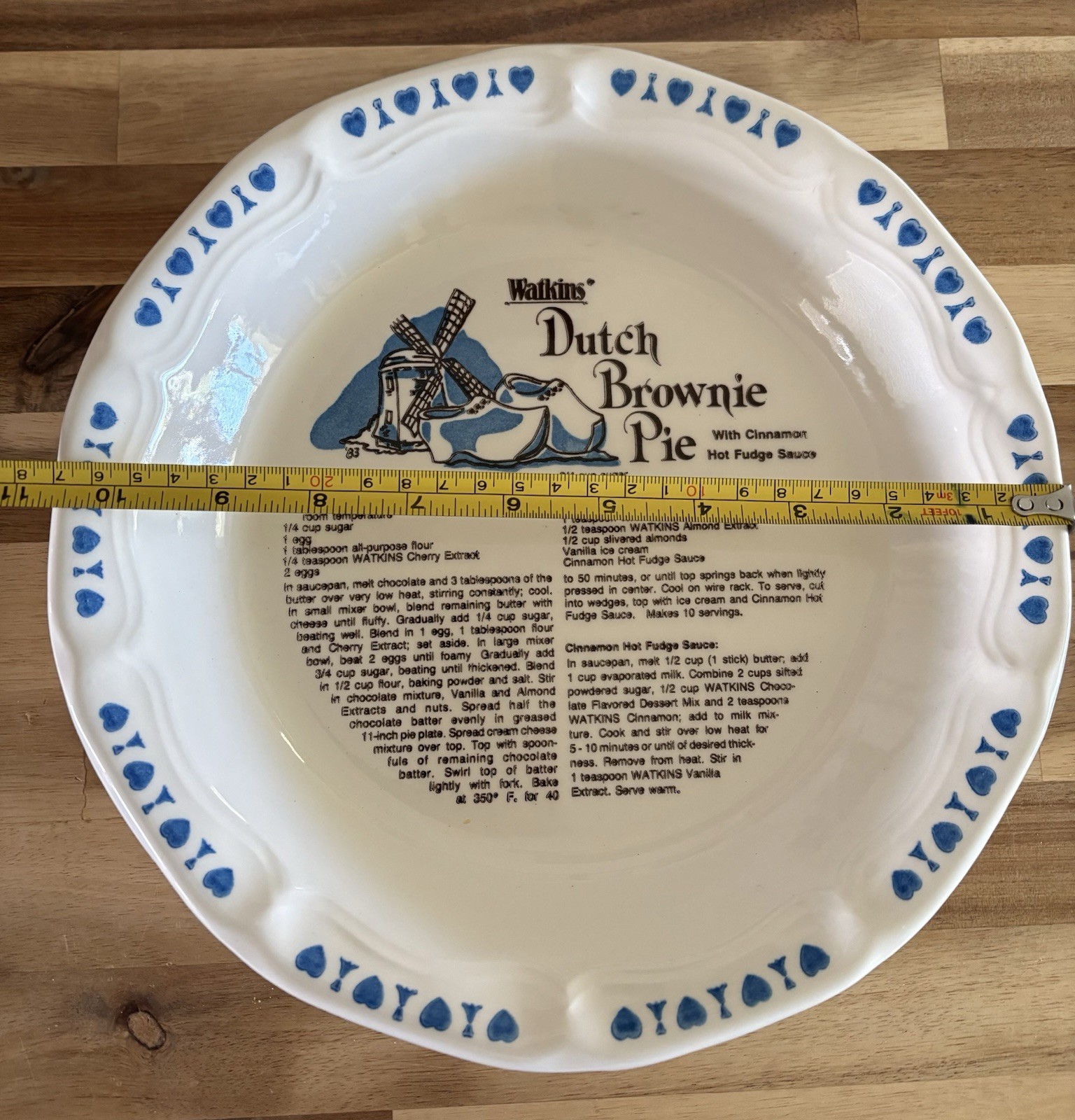 Watkins 1983 Dutch Brownie Pie Ceramic Recipe Baking Dish